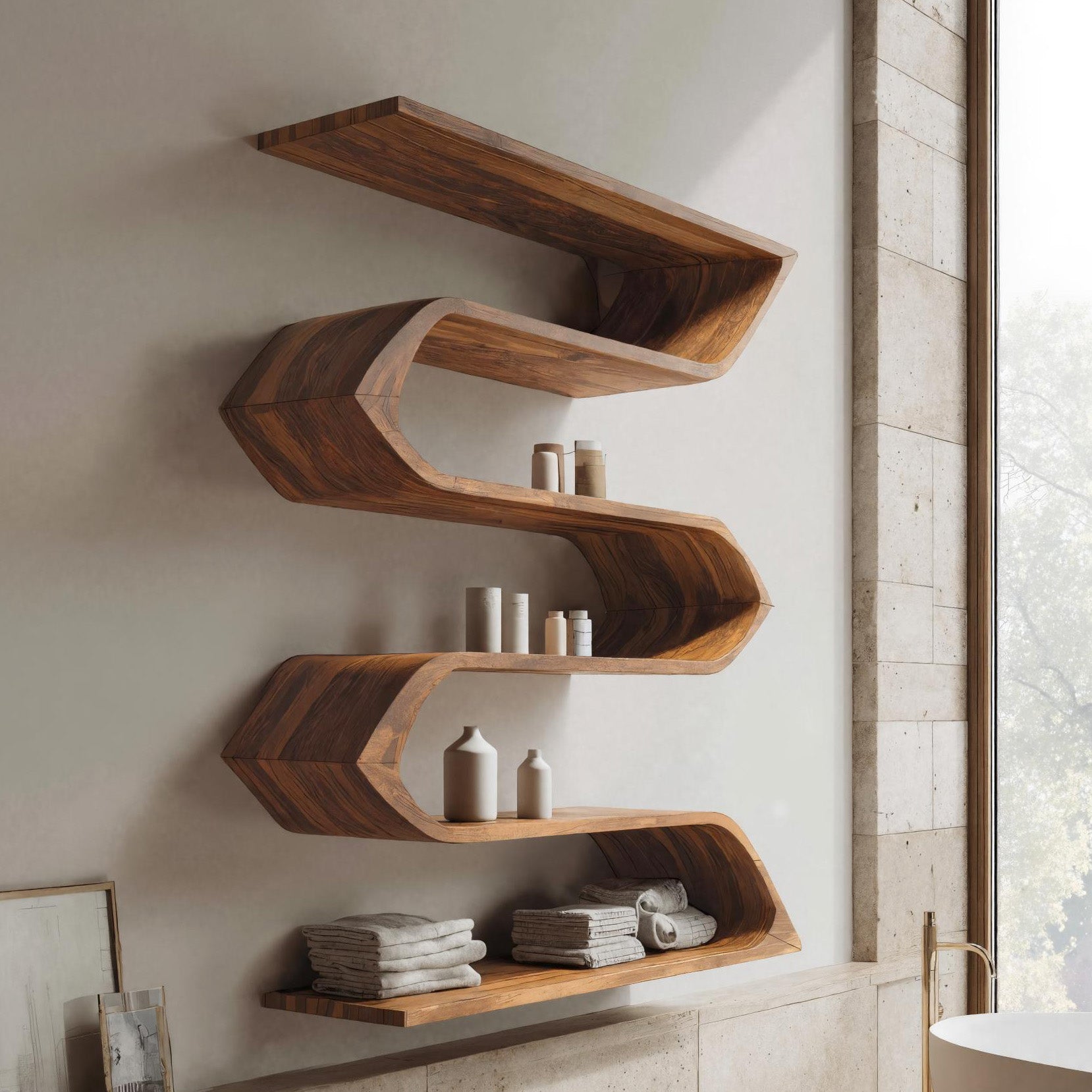 Modern Sculptural Wall Mounted Bathroom Storage For Bathroom RTTHHNBAS024