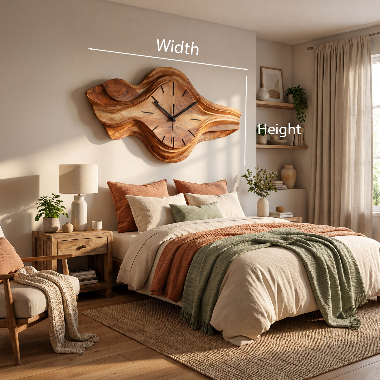 Organic Wooden Wall Clock Wave Design For Bedroom Wall Decor RTTHTTWAC026