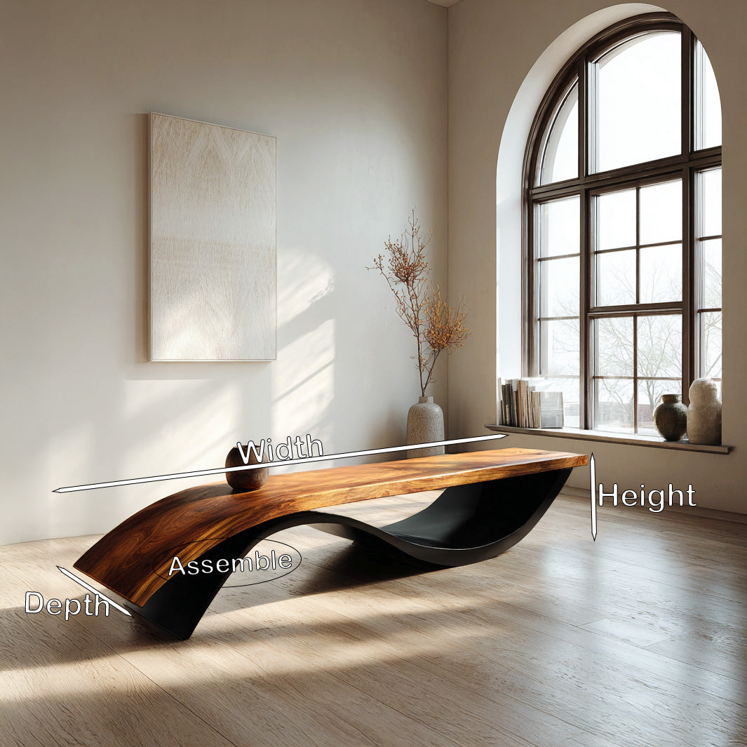 Handcrafted Wooden Bench With Unique Undulating Form For Living Room RTTHHNCHR160