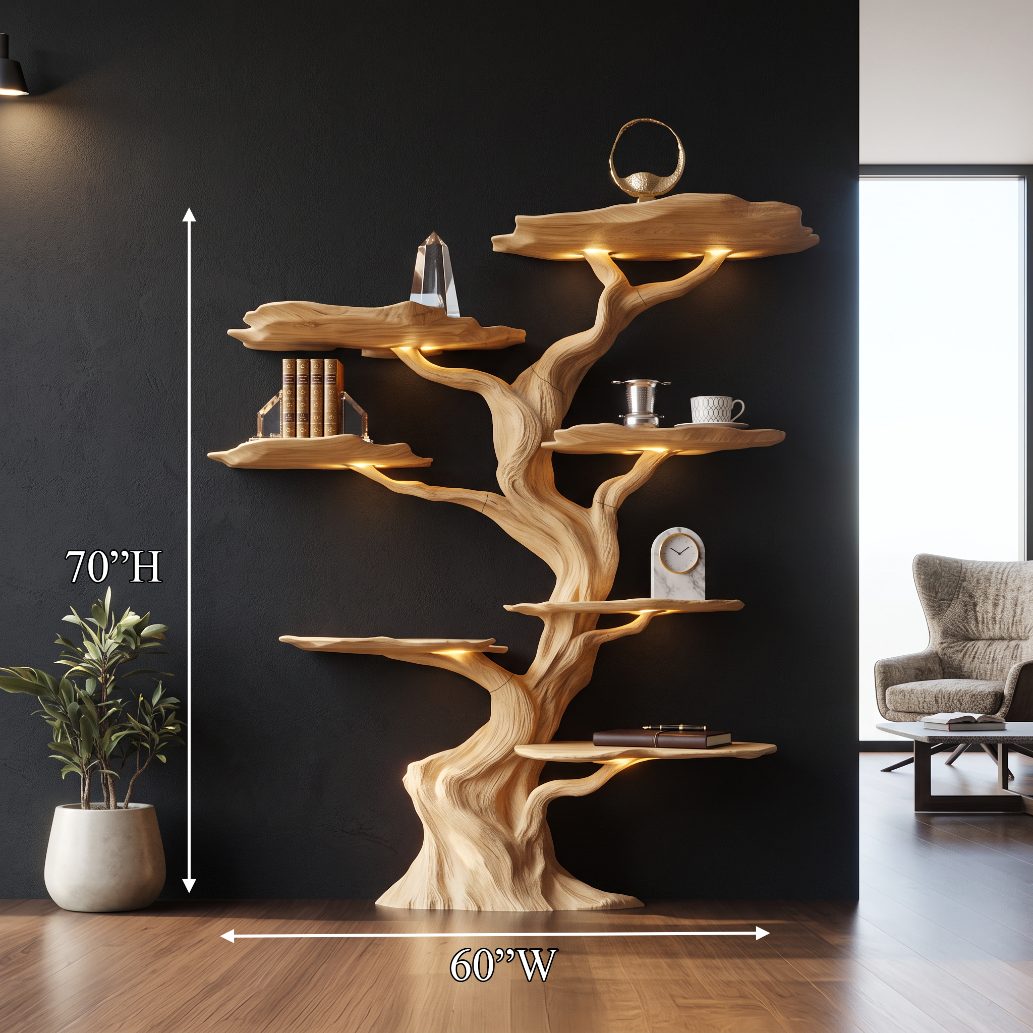 Modern Tree Bookshelf Wood Handmade Natural Gift SINLSATB191