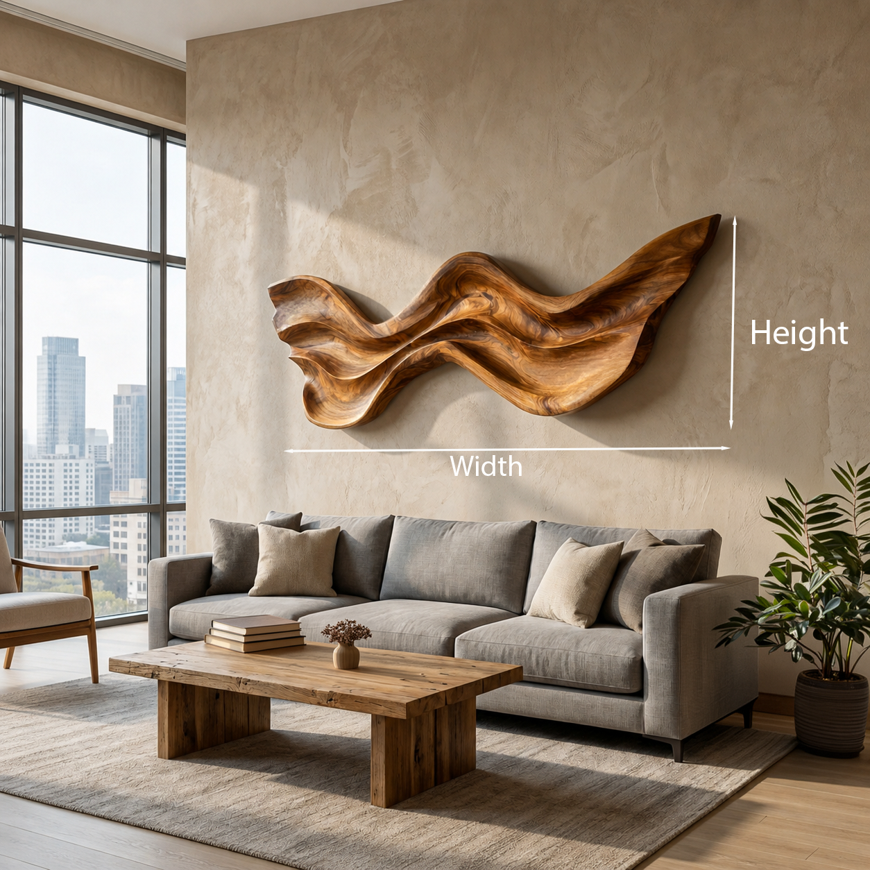 Mid Century Wooden Wall Art With Carved Wave For Living RTTHTTWA136