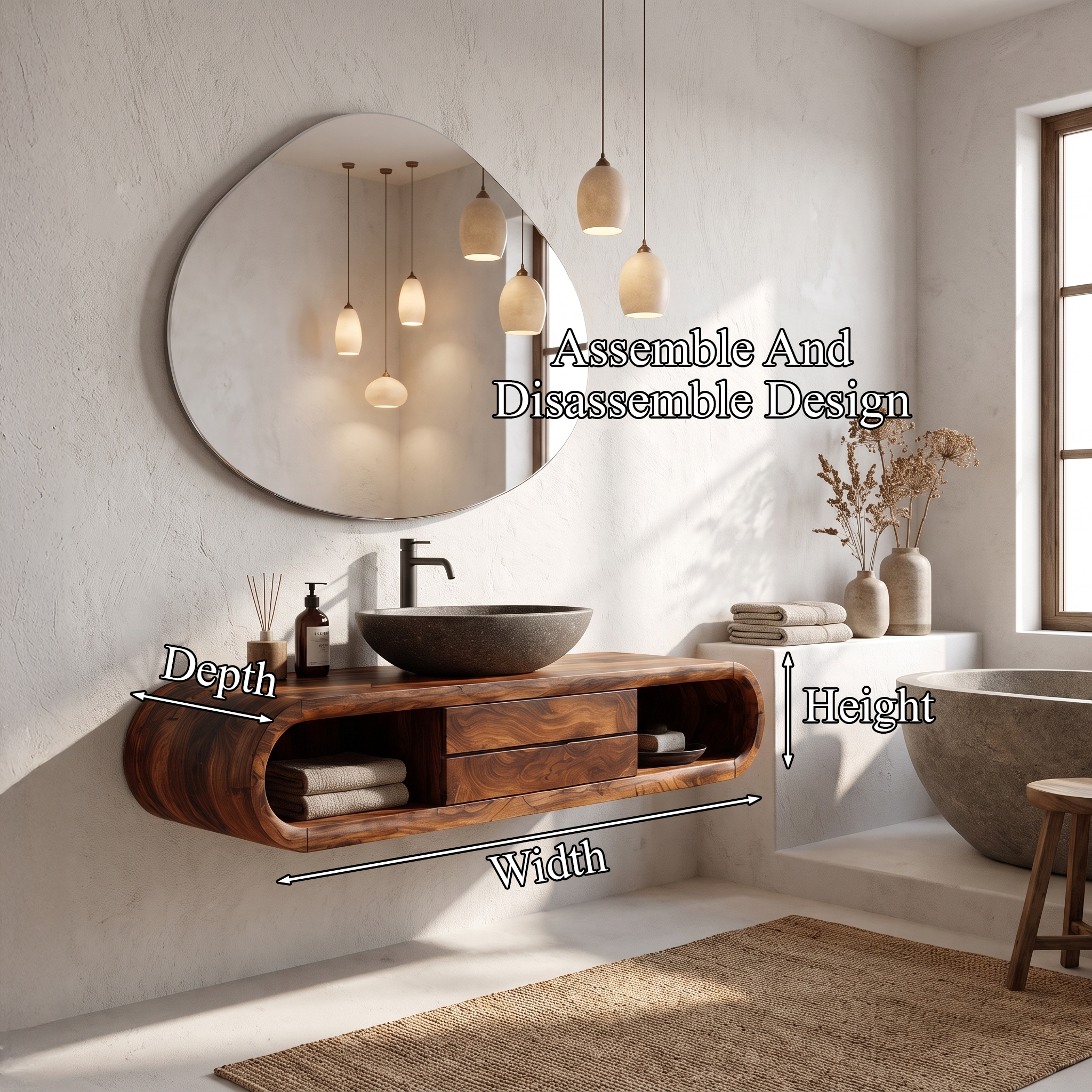 Nature Inspired Wall Mounted Bathroom Vanity With Live Edge Wood Design For Bathroom SINLHABRV319