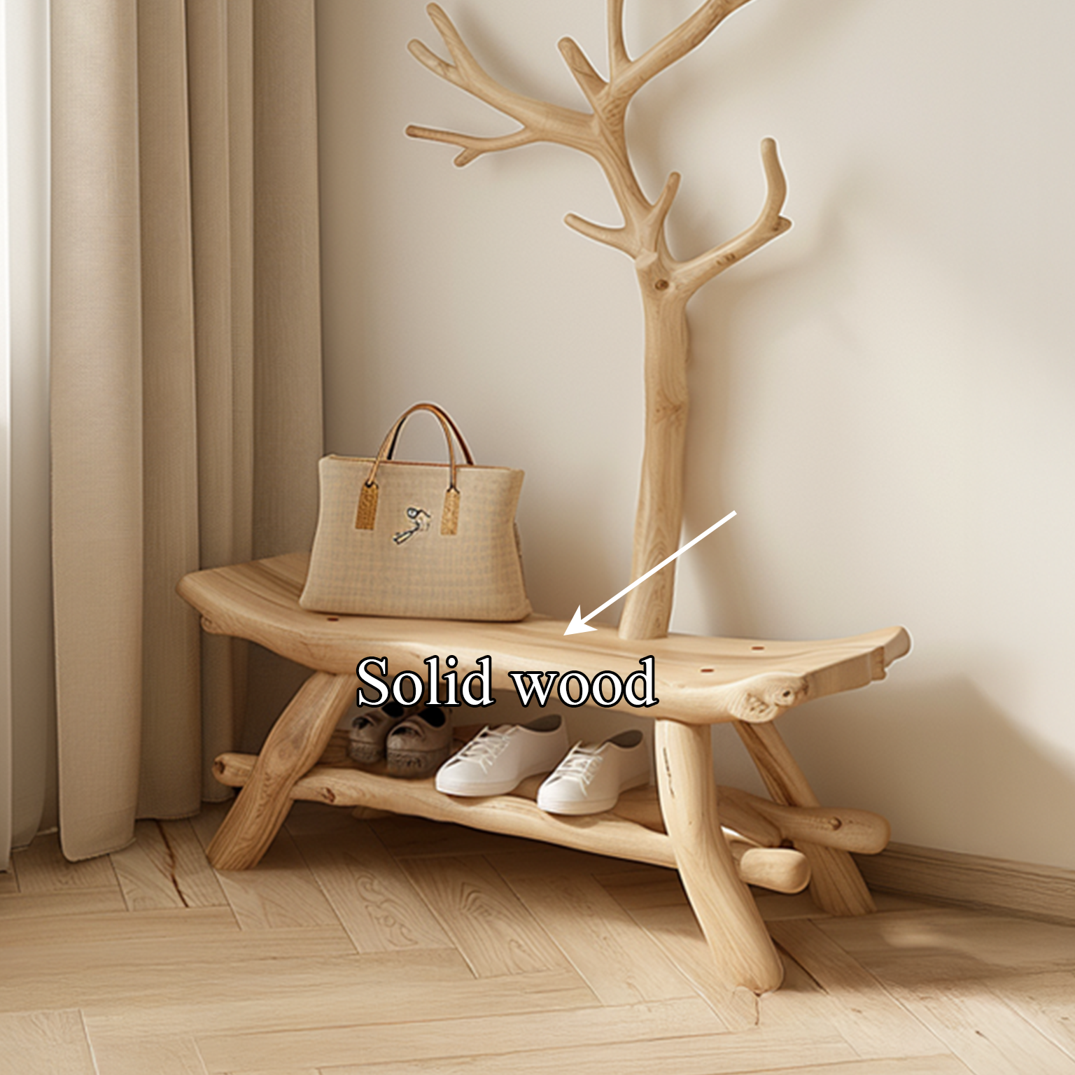 Rustic Tree Coat Rack Shoe Organizer Living Room SINLSATCR017