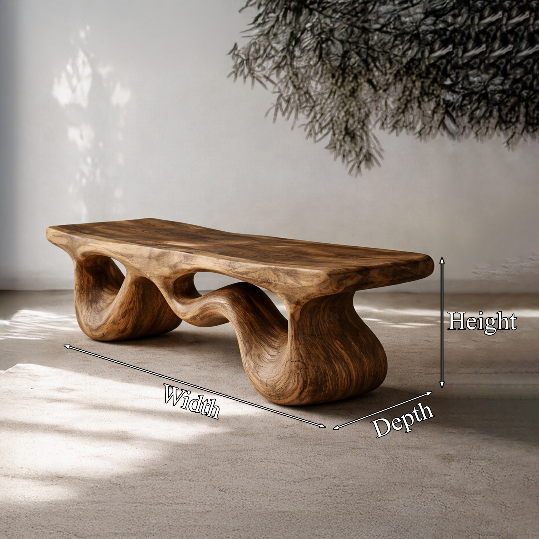 Contemporary Loop Bench Solid Wood Artistic Curved Base Entryway SINLHARS093