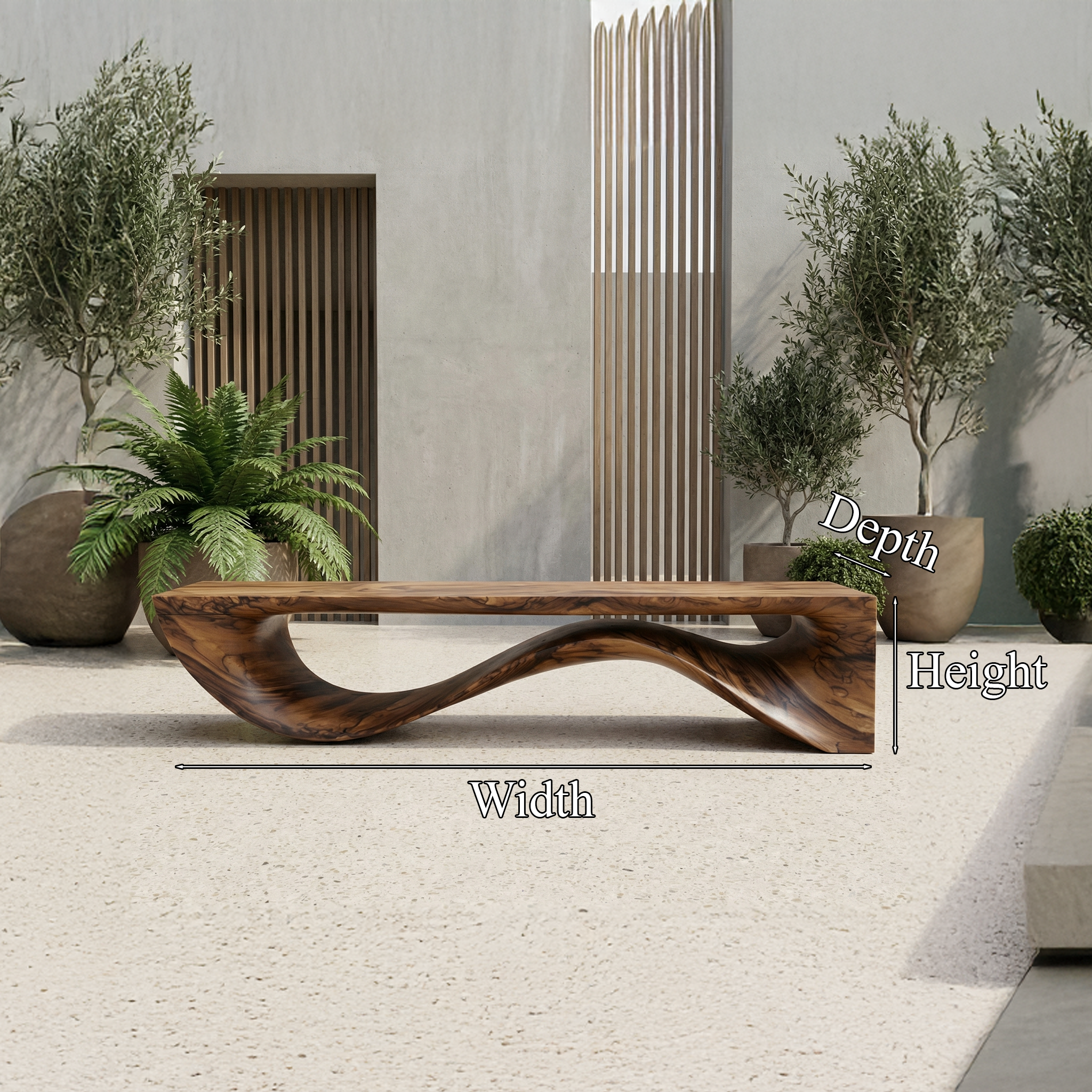 Sculptural Wave Bench Solid Wood Extended Curved Form Entryway SINLHARS095