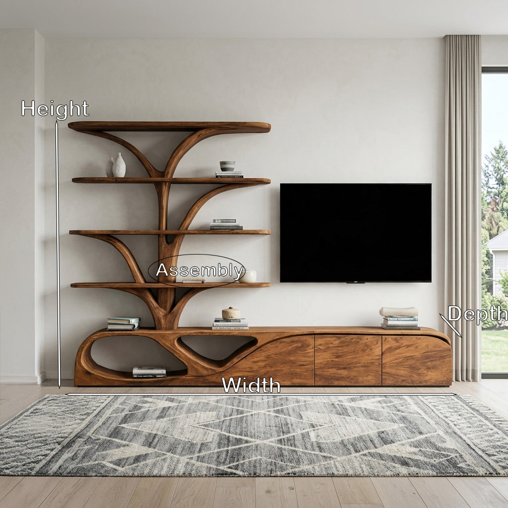 Organic TV Shelf With Tree Shape Bookshelf For Living Room SITHHNTVC043