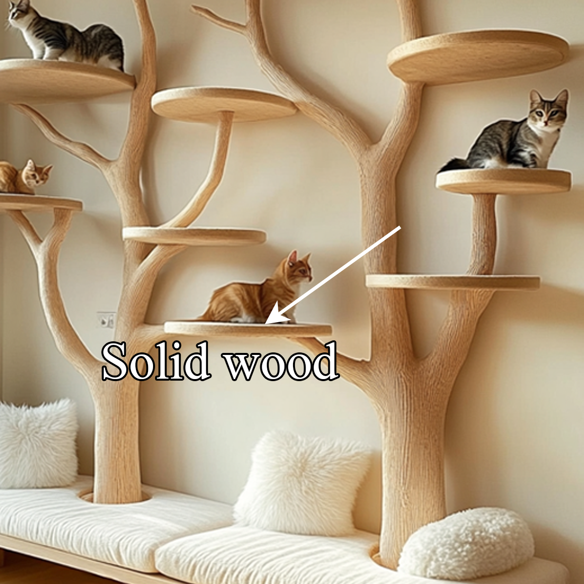 Rustic Cat Tree Organizer Wall Shelf Bedroom Seating Bench SINLSATT055