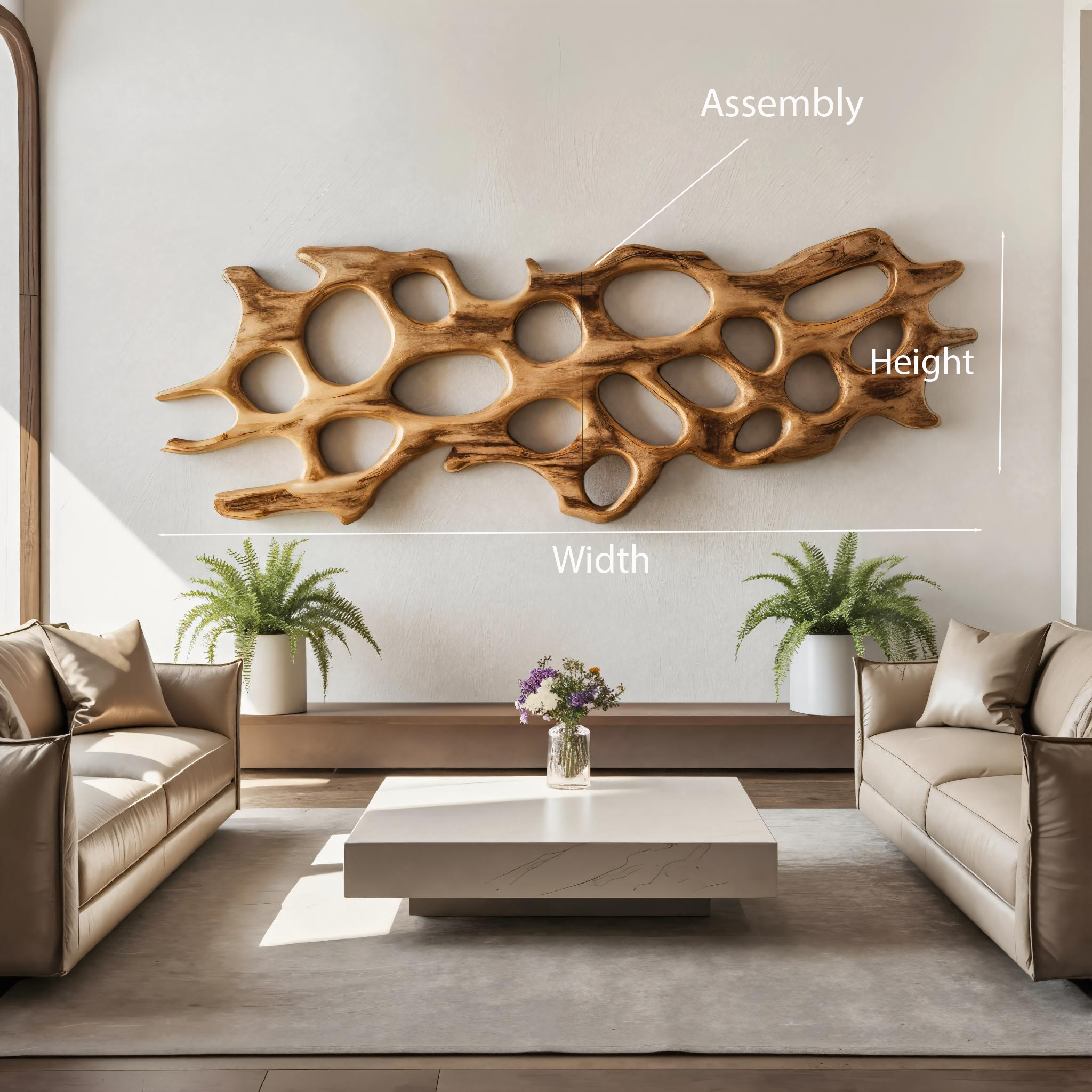Organic Wall Art Sculpture With Abstract Carving For Living Room SITHTTWA021