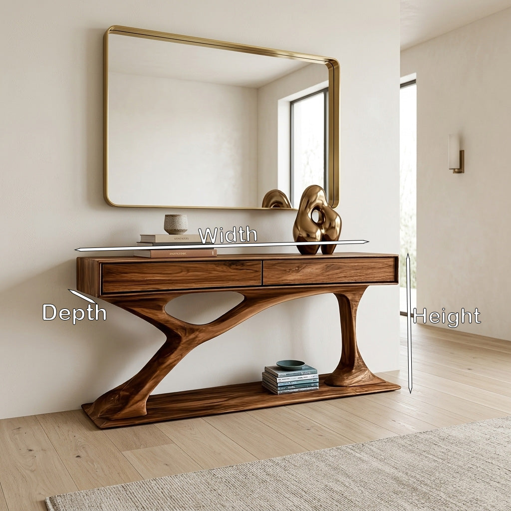Contemporary Wooden Console Table With Sculptural Base For Living Room RTTHHNCS042
