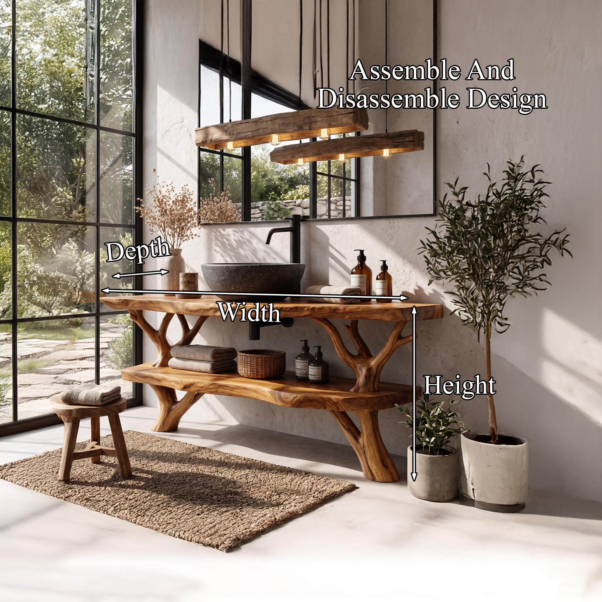 Natural Branch Bathroom Vanity Freestanding Sink Console SINLHABRV329