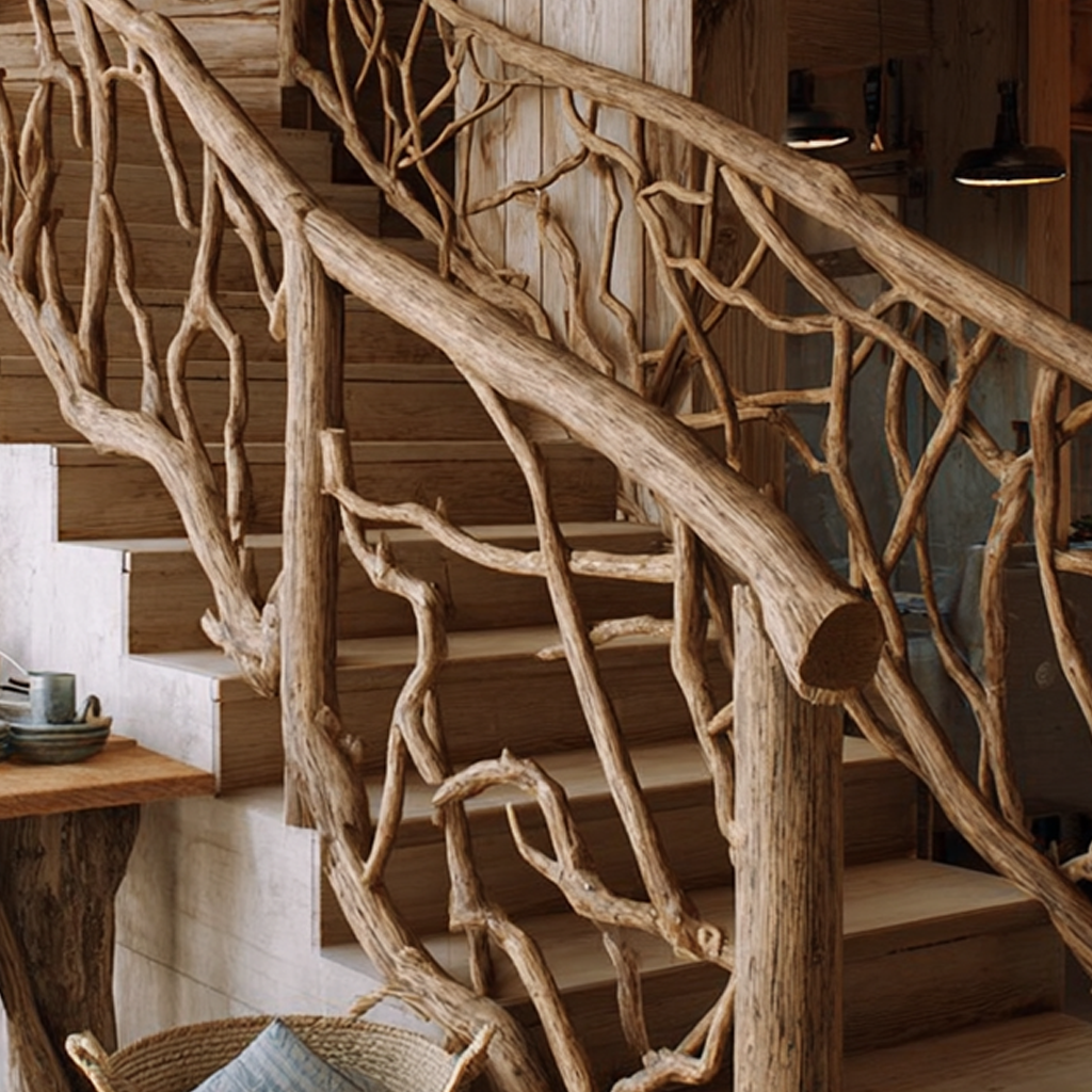 Mid Century Handcrafted Wooden Staircase Hallway SINLSAST003