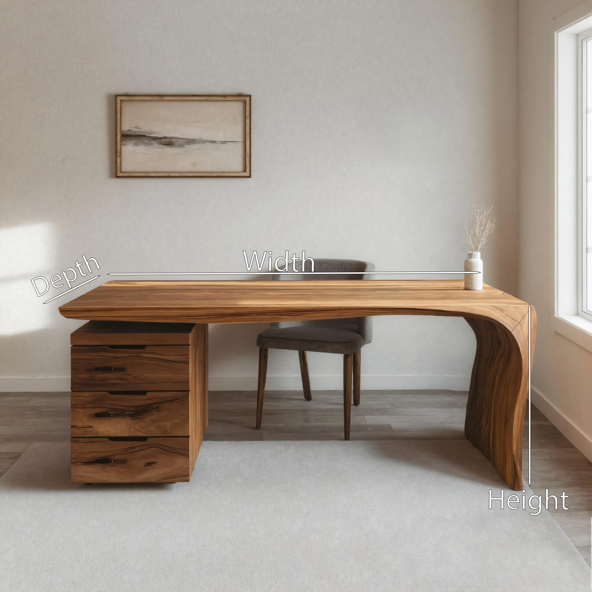 Modern Carved Desk Curved Leg With Drawer Cabinet For Workspace RTTHHNDE079