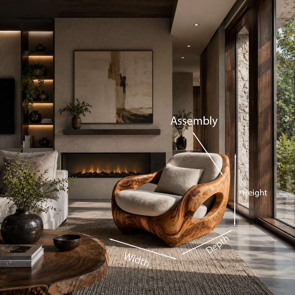 Artistic Organic Lounge Seating Open Carved Frame For Living Room RTTHTTACC012