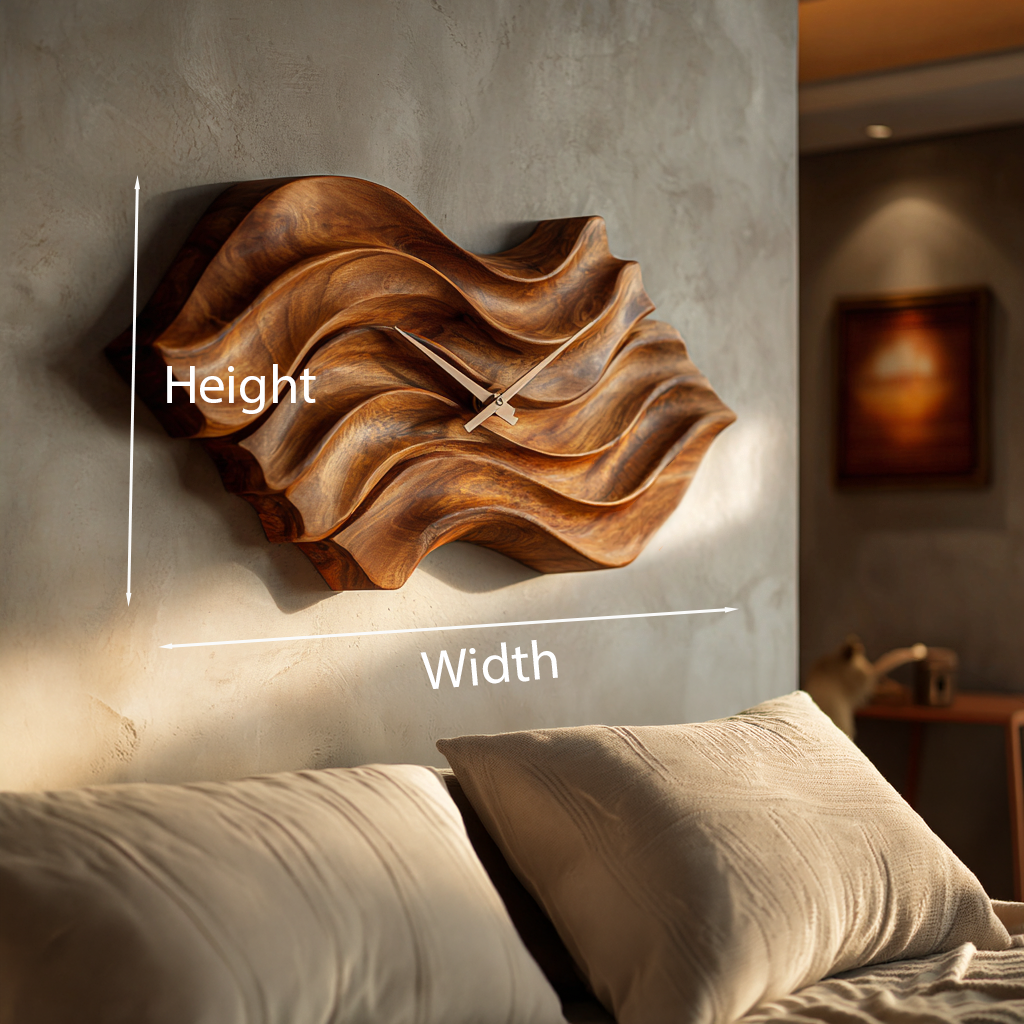 Modern Wooden Wall Clock With Organic Wavy Form For Bedroom RTTHTTWAC011