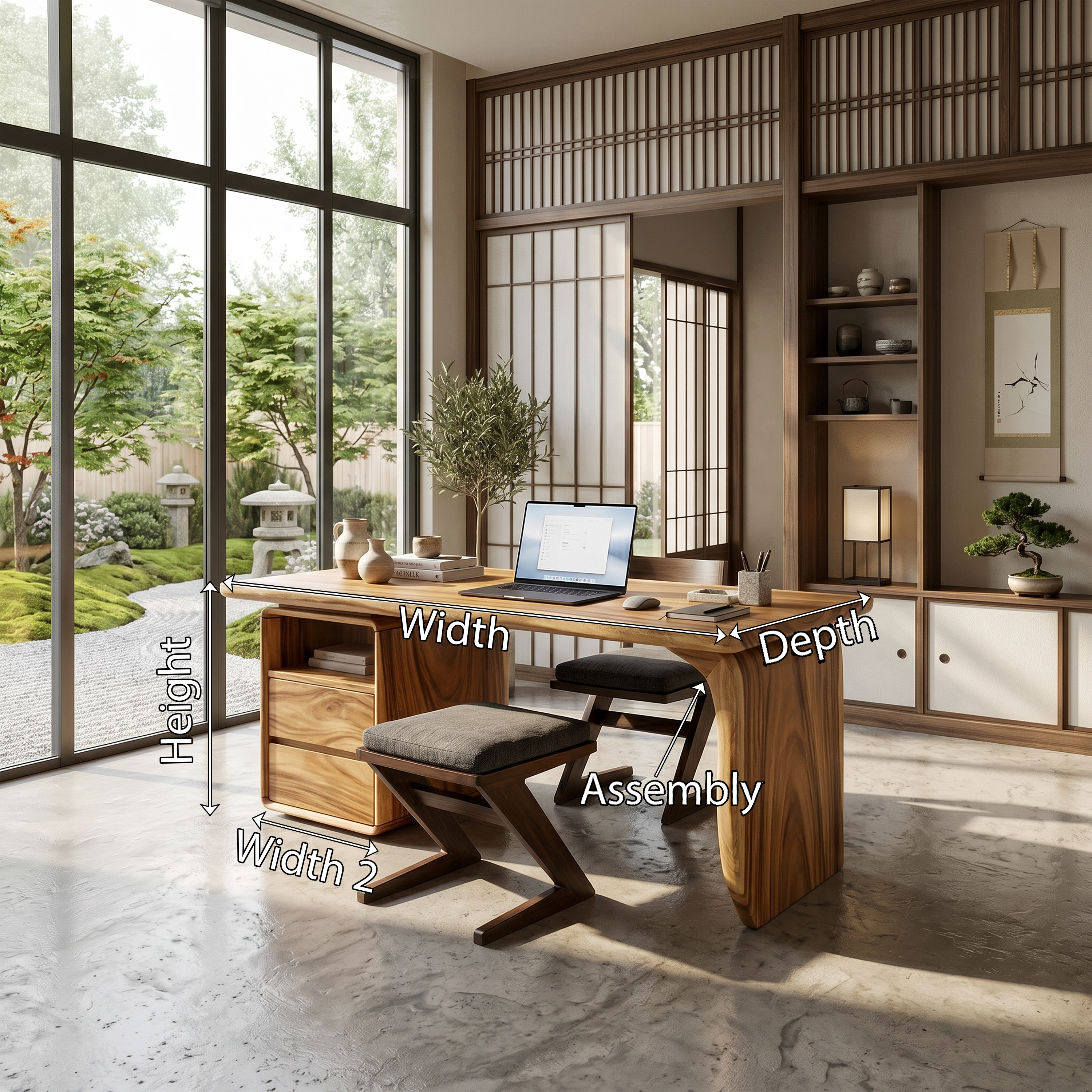 Japandi Study Desk With Curved Legs For Zen Office Room SILDTTRDE004