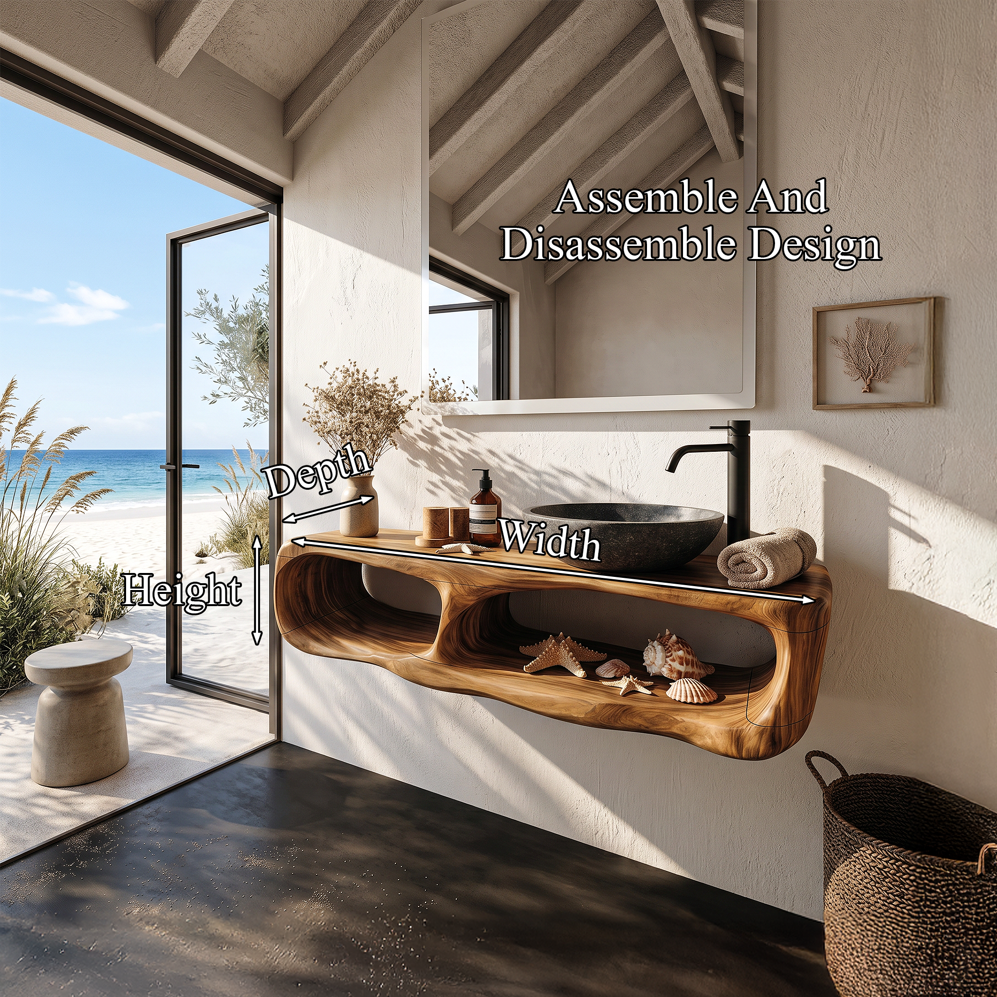Coastal Organic Bathroom Vanity Wall Mounted Sink Console SINLHABRV331