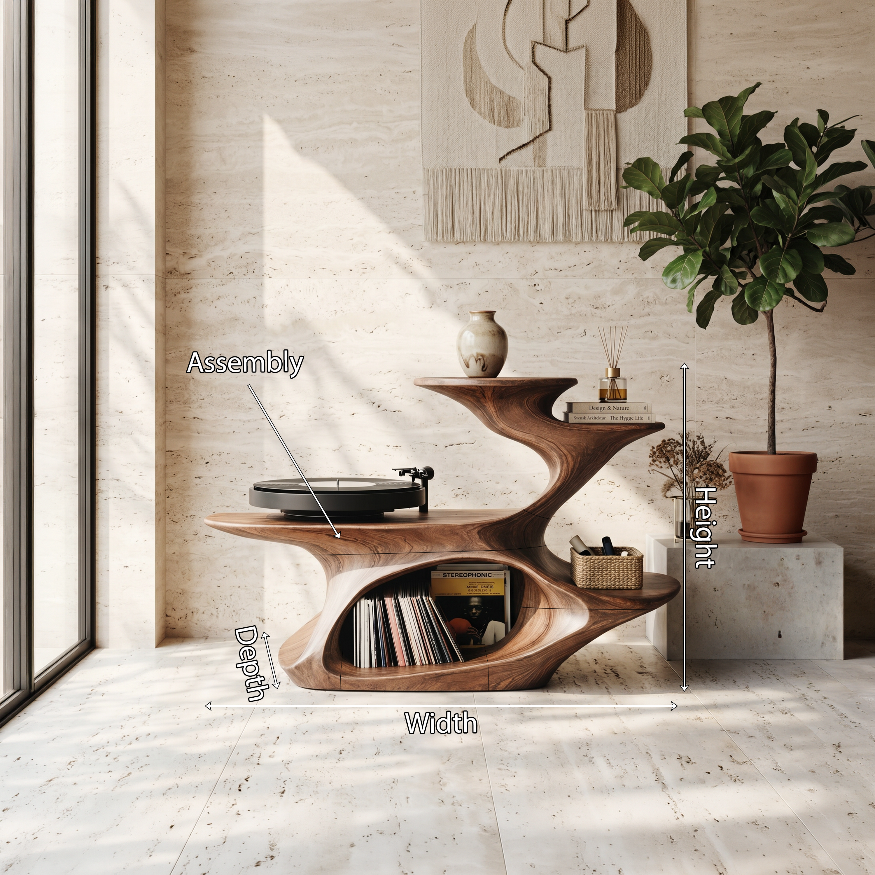Handcrafted Live Edge Record Stand Unique Living Room SILDTTNRPT007