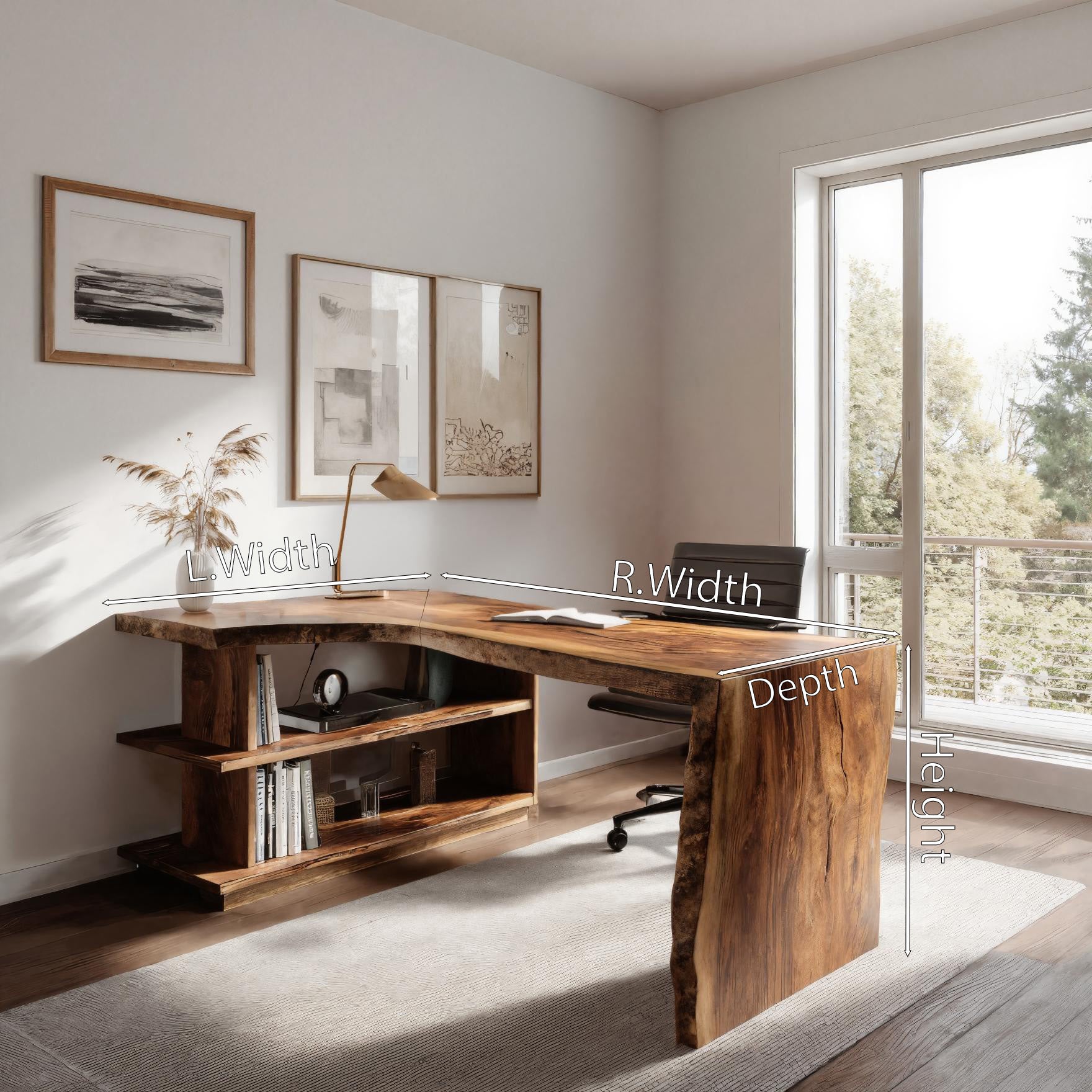 Modern L Shaped Desk With Bookshelf For Home Office SITHHNDE055