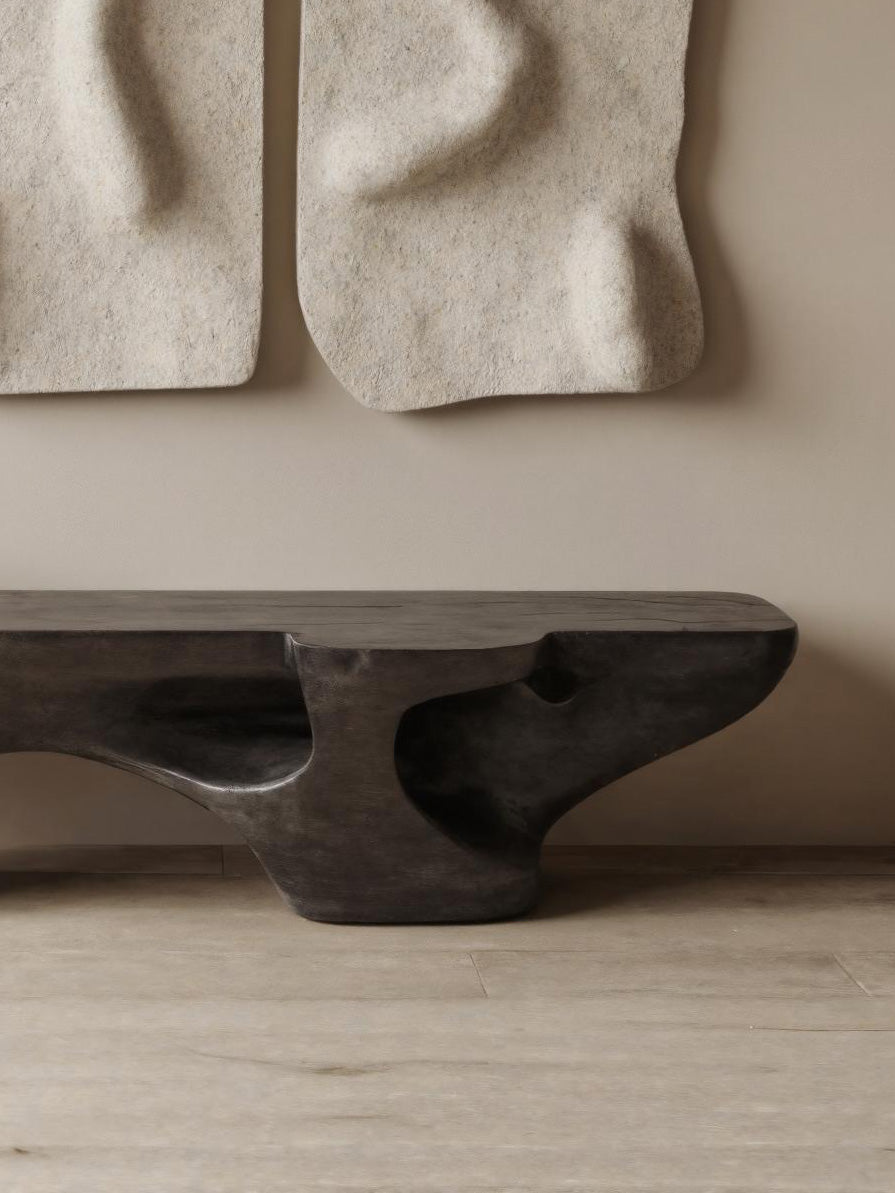Contemporary Sculptural Bench With Carved Design For Living Room SITHHNCHR041