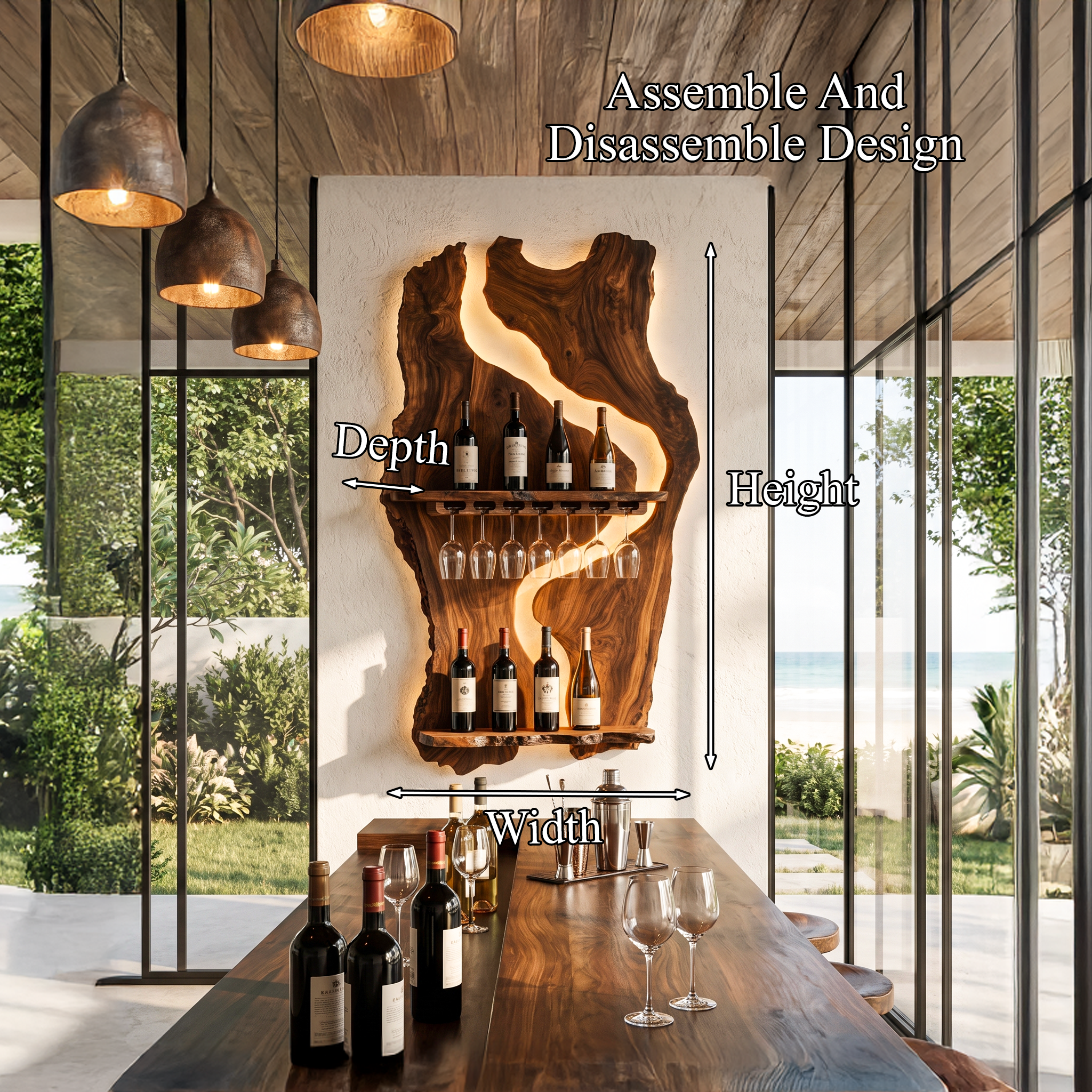 Sculptural Wall Mounted Wine Holder For Dining Room And Home Bar SINLHAWH038