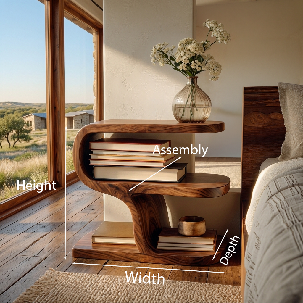 Wooden Nightstand With Sculptural Tier For Cozy Bedroom RTTHTTNS045