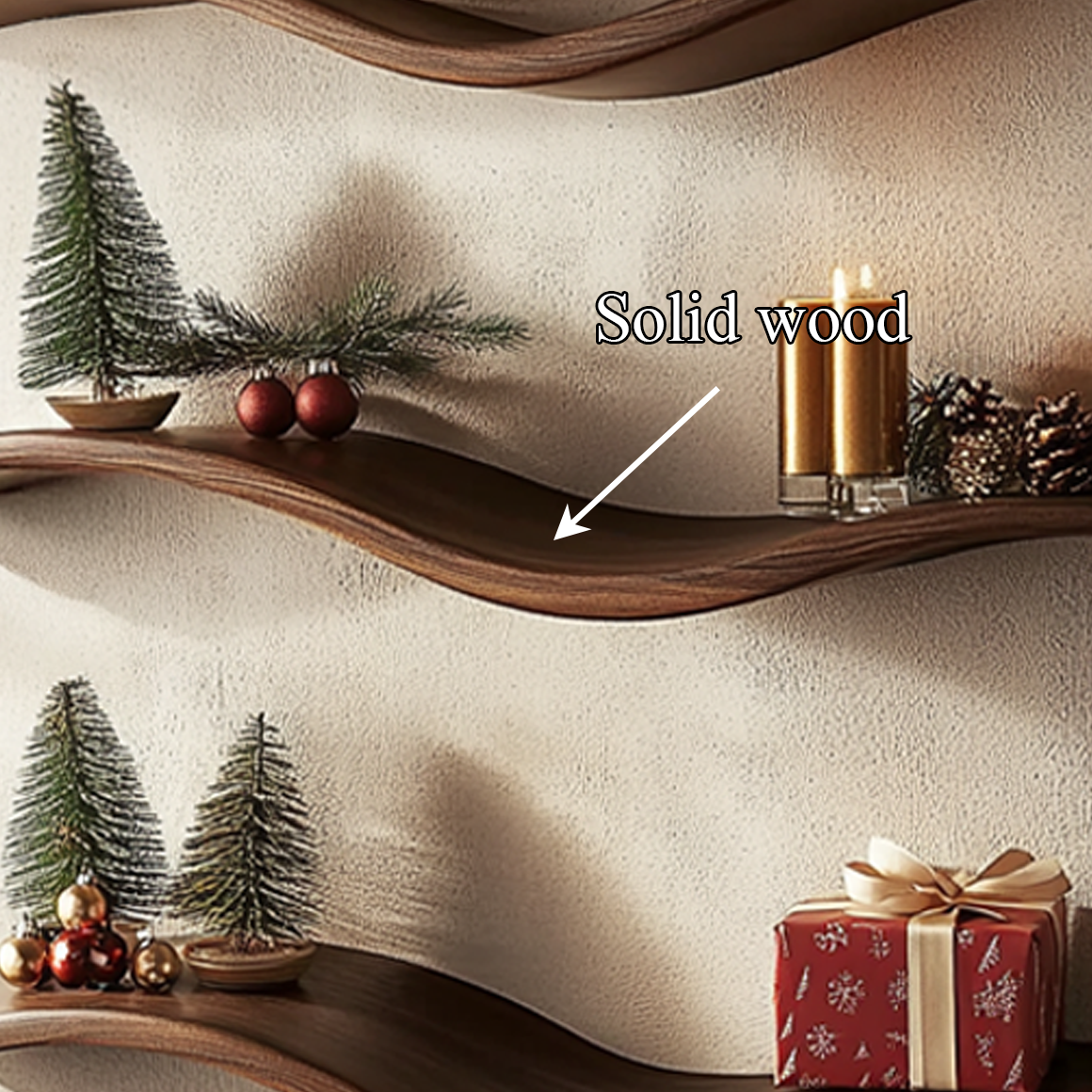 Mid Century Rustic Wave Wall Shelf Holiday Living Room SINLSAWV011