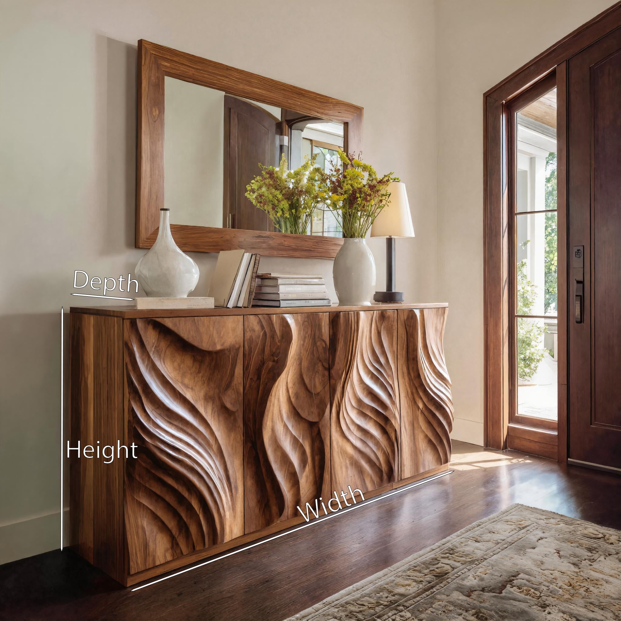 Luxury Credenza Sculpted Door Storage Furniture For Living RTTHHNSD006