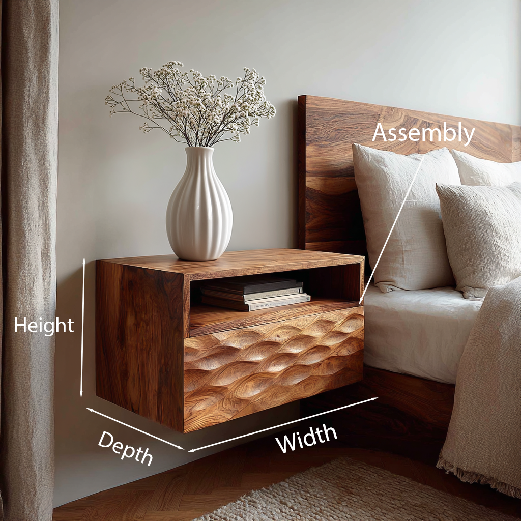 Modern Wooden Wall Mounted Nightstand With Open Shelf For Bedroom RTTHTTNS029