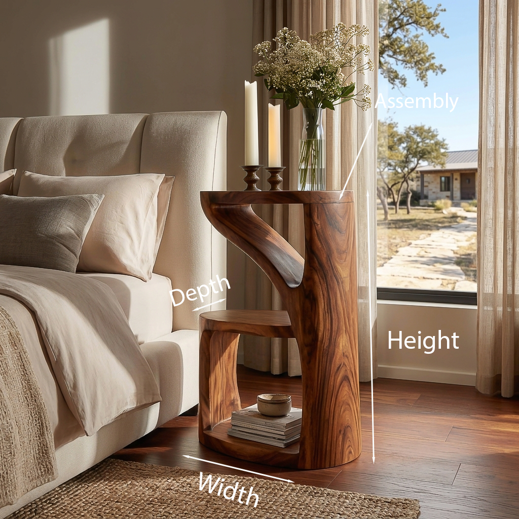 Elegant Wooden Nightstand With Sculptural Two Level For Bedroom RTTHTTNS036