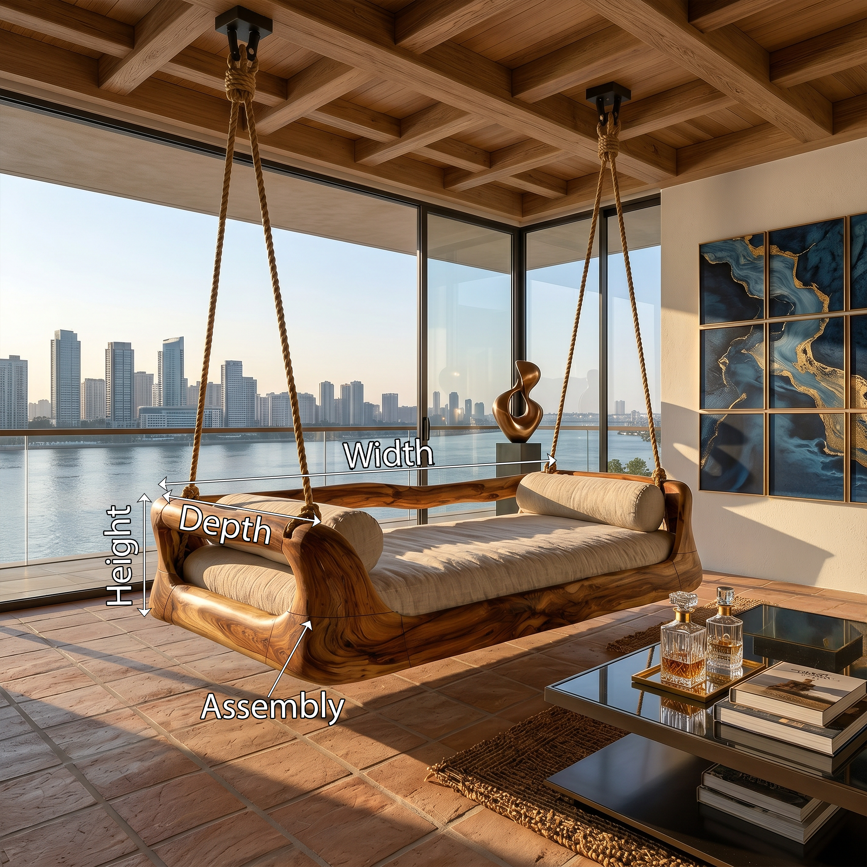 Sculptural Organic Wood Hanging Daybed Swing Penthouse Balcony SILDTTRSWI004