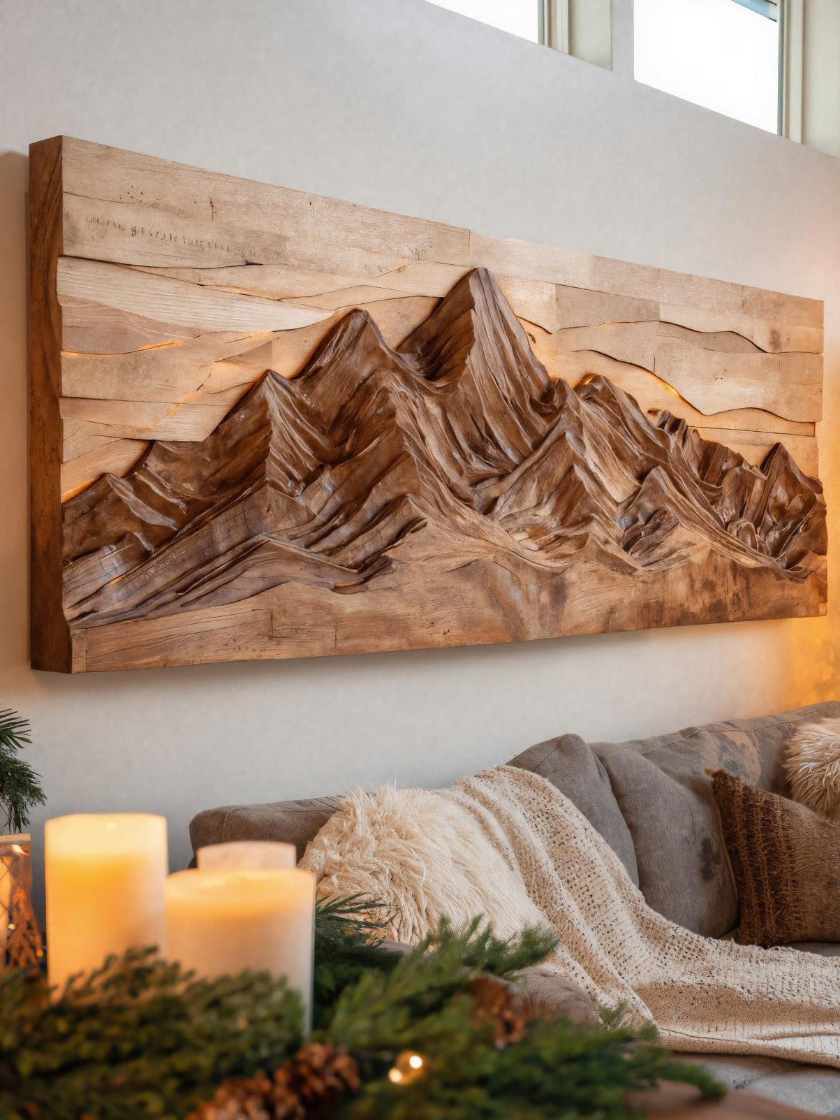 Mountain Wall Art With Layered Carved Design For Holiday Decor SITHHNCM001