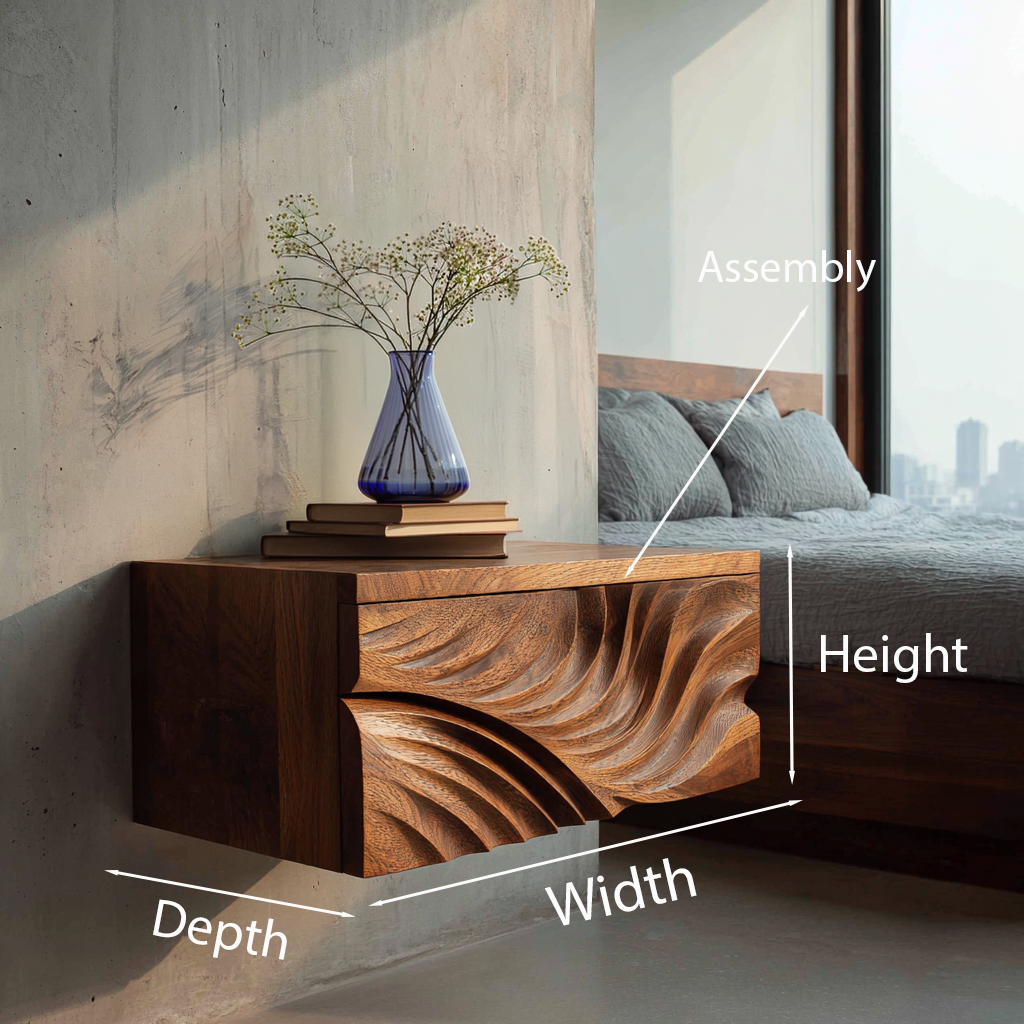 Elegant Wooden Floating Nightstand With Carved Front For Bedroom RTTHTTNS031
