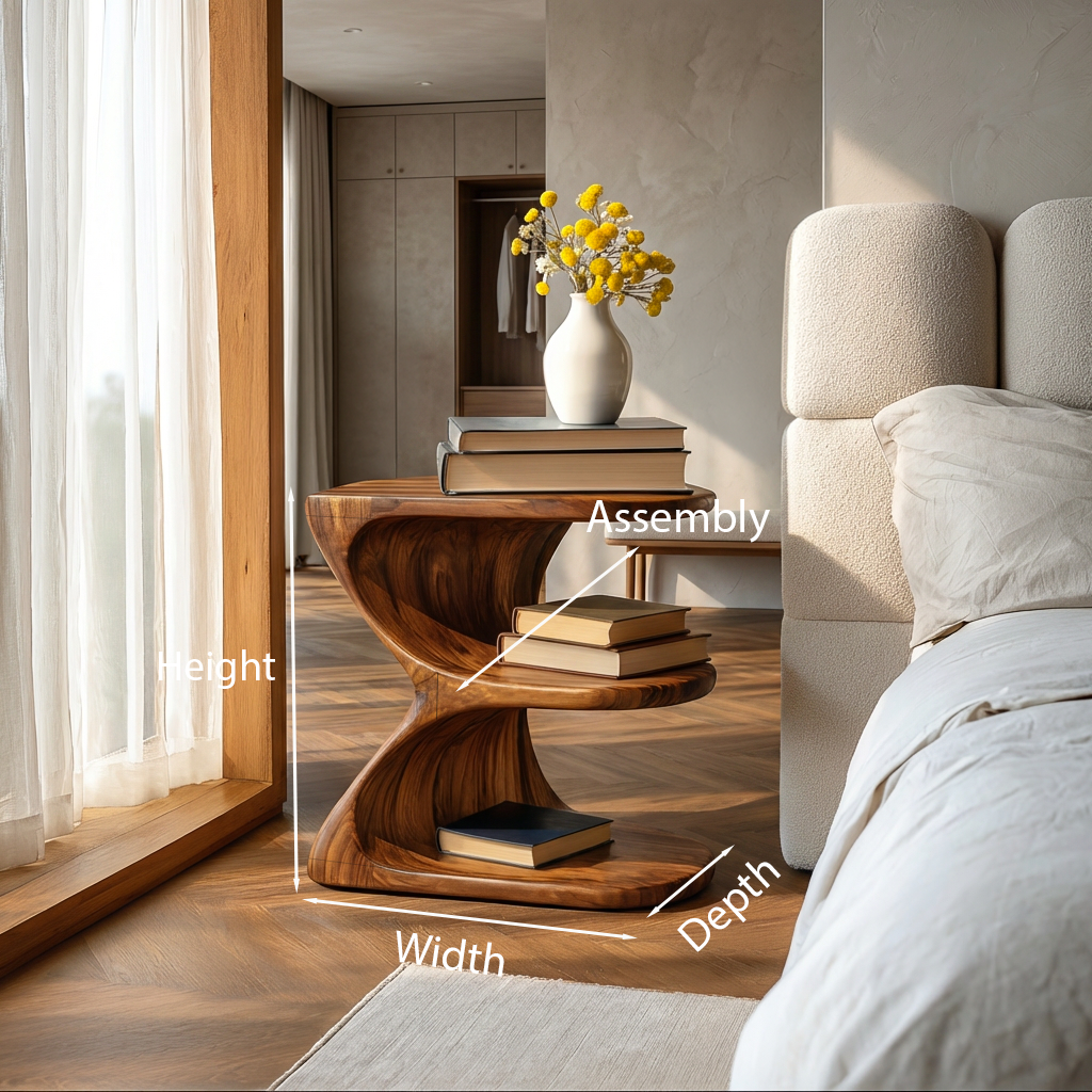 Modern Natural Wood Nightstand With E Shape For Bedroom RTTHTTNS041