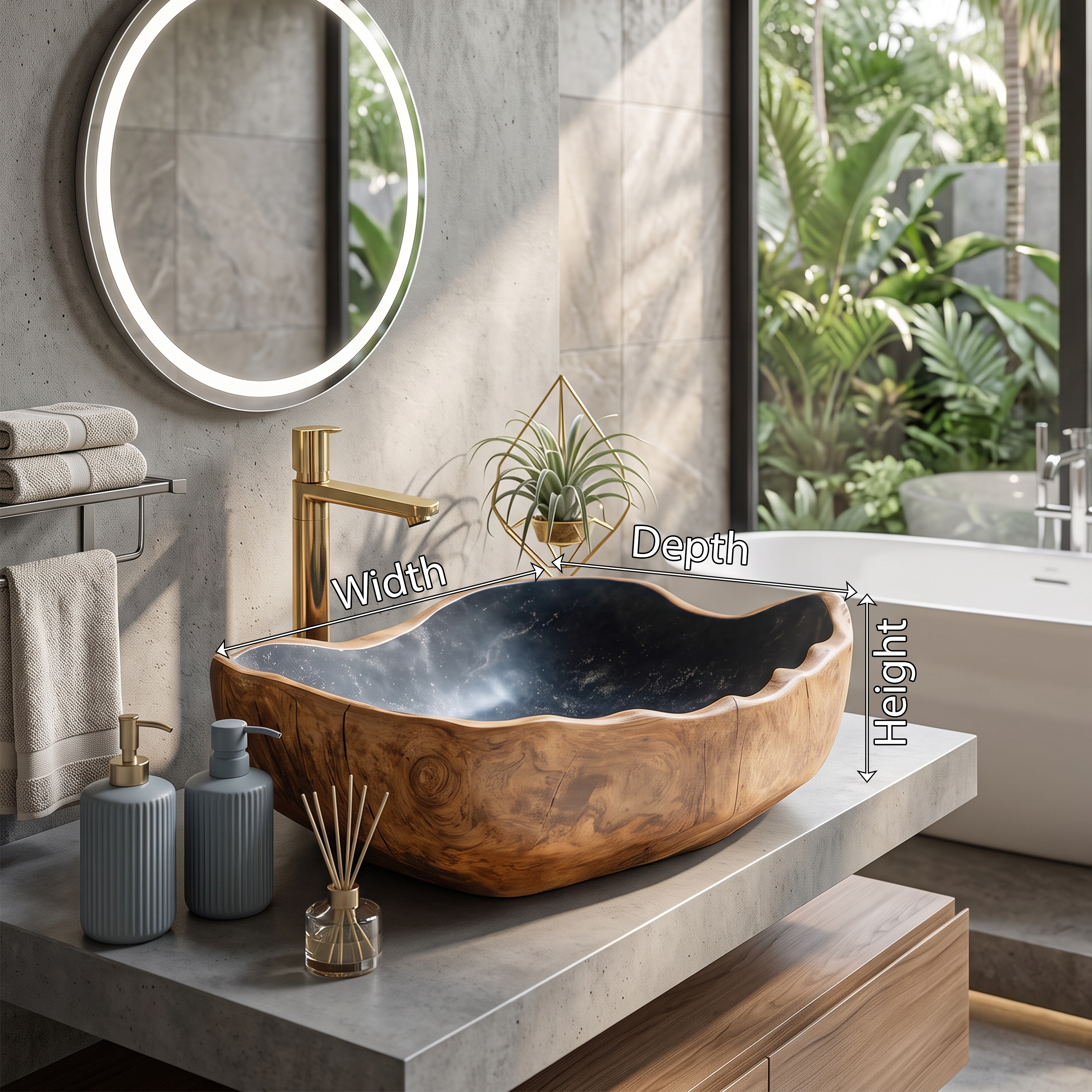 Solid Wood Sink Mid Century Look For Bathroom Interior SILDTTRVS012