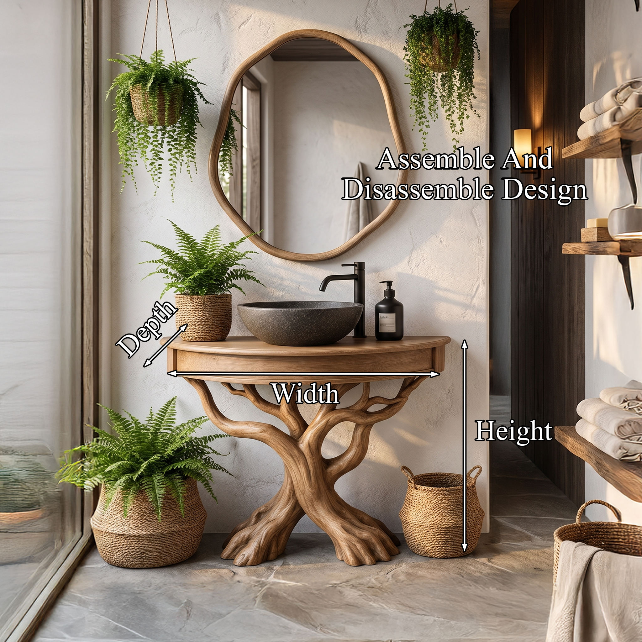 Tree Bathroom Vanity With Floating Countertop And Display Shelves For Bathroom SINLHABRV325