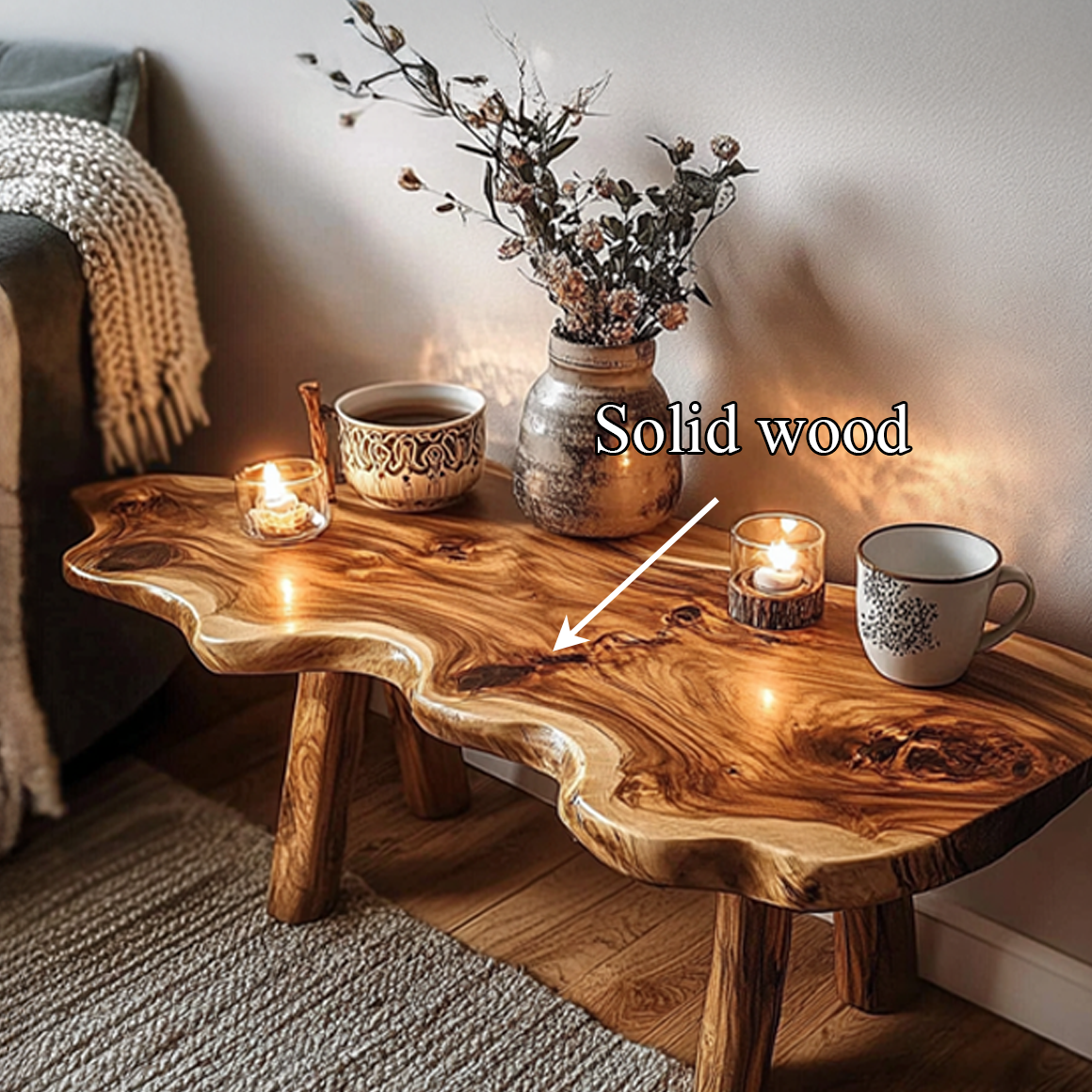 Rustic Natural Shape Coffee Table Living Room Cabin Room SINLSACF219