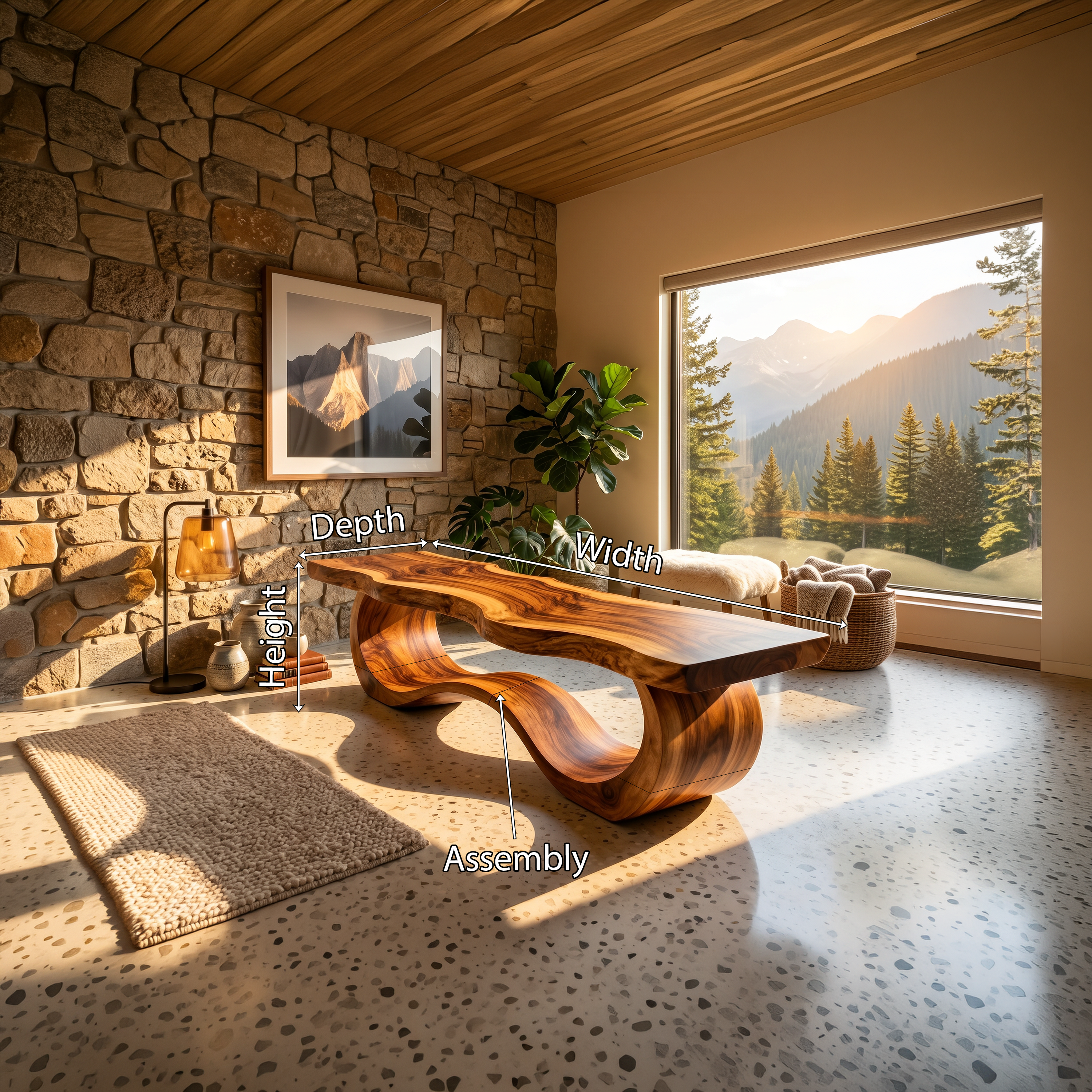 Modern Live Edge Wave Bench For Patio Interior Area SILDTTNBEN015