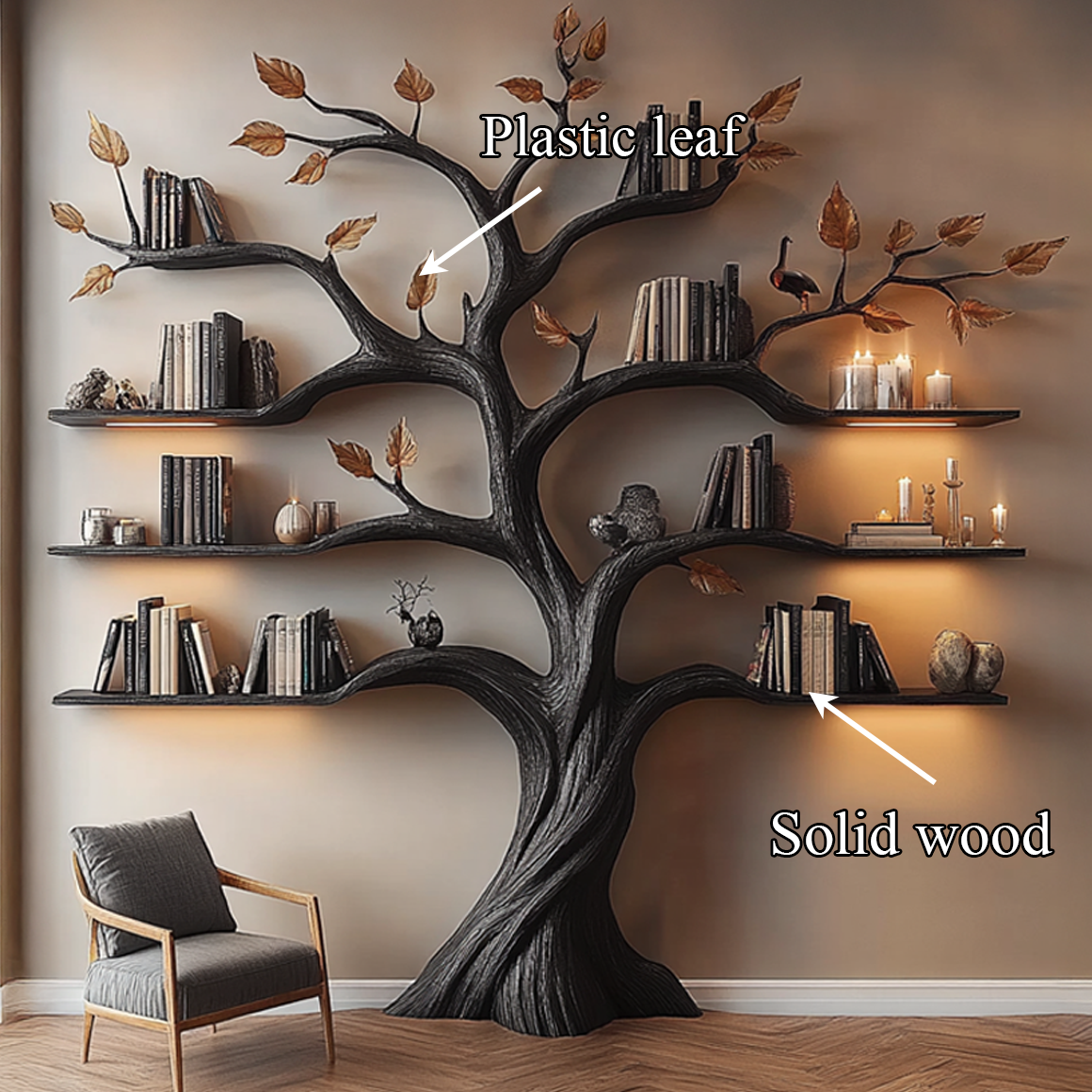 Rustic Halloween Tree Bookshelf Living Room Gothic Decor SINLSATB457