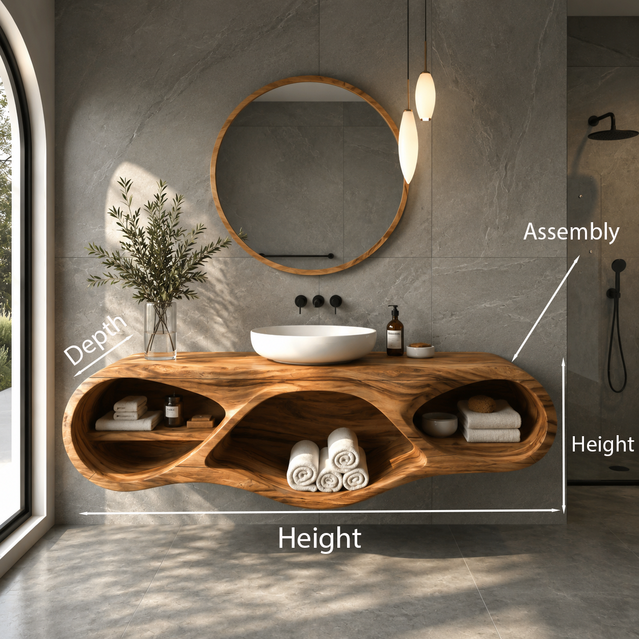 Organic Bathroom Vanity With Oval Open Shelves For Spa Bathroom RTTHTTBRV024