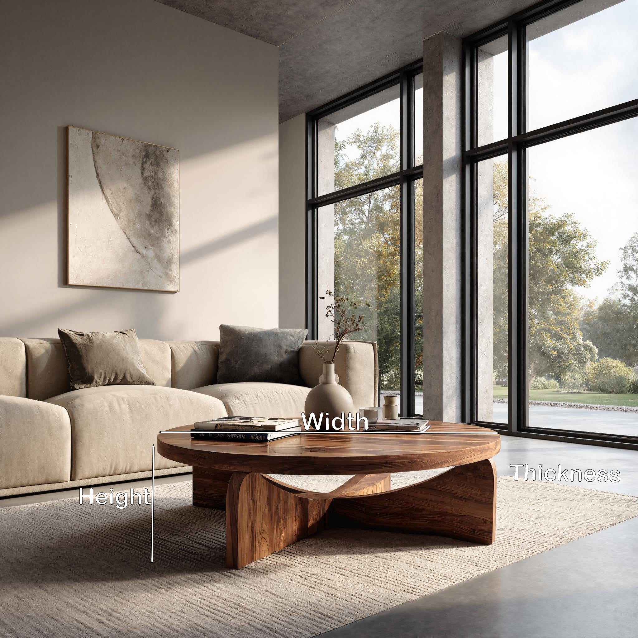 Modern Round Wood Coffee Table With Unique Base For Living RTTHHNCF071