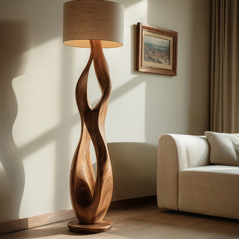 Minimalist Wooden Lamp With Drum Shade For Bedroom RTTHHNLAM067