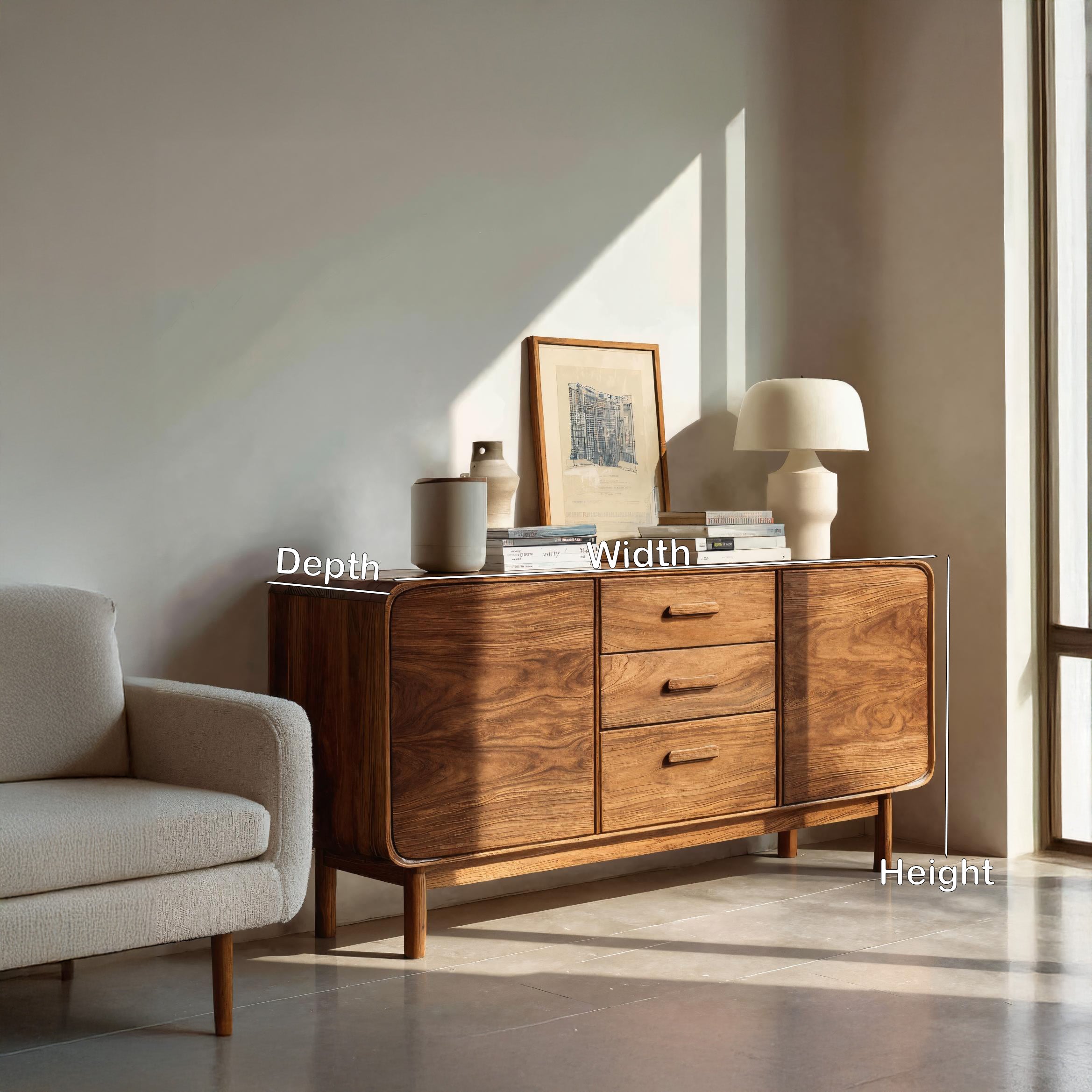 Modern Organic Sideboard With Center Drawers For Living Room RTTHHNSD017