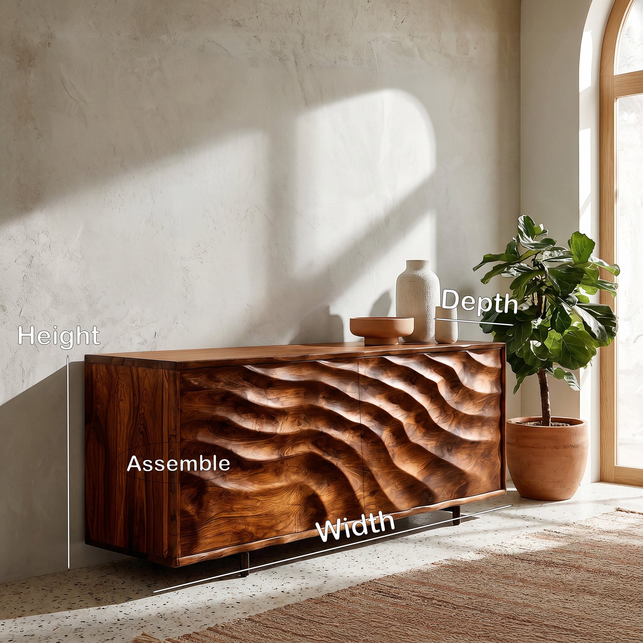 Contemporary Wooden Sideboard With Carved Doors For Home Interior RTTHHNSD042