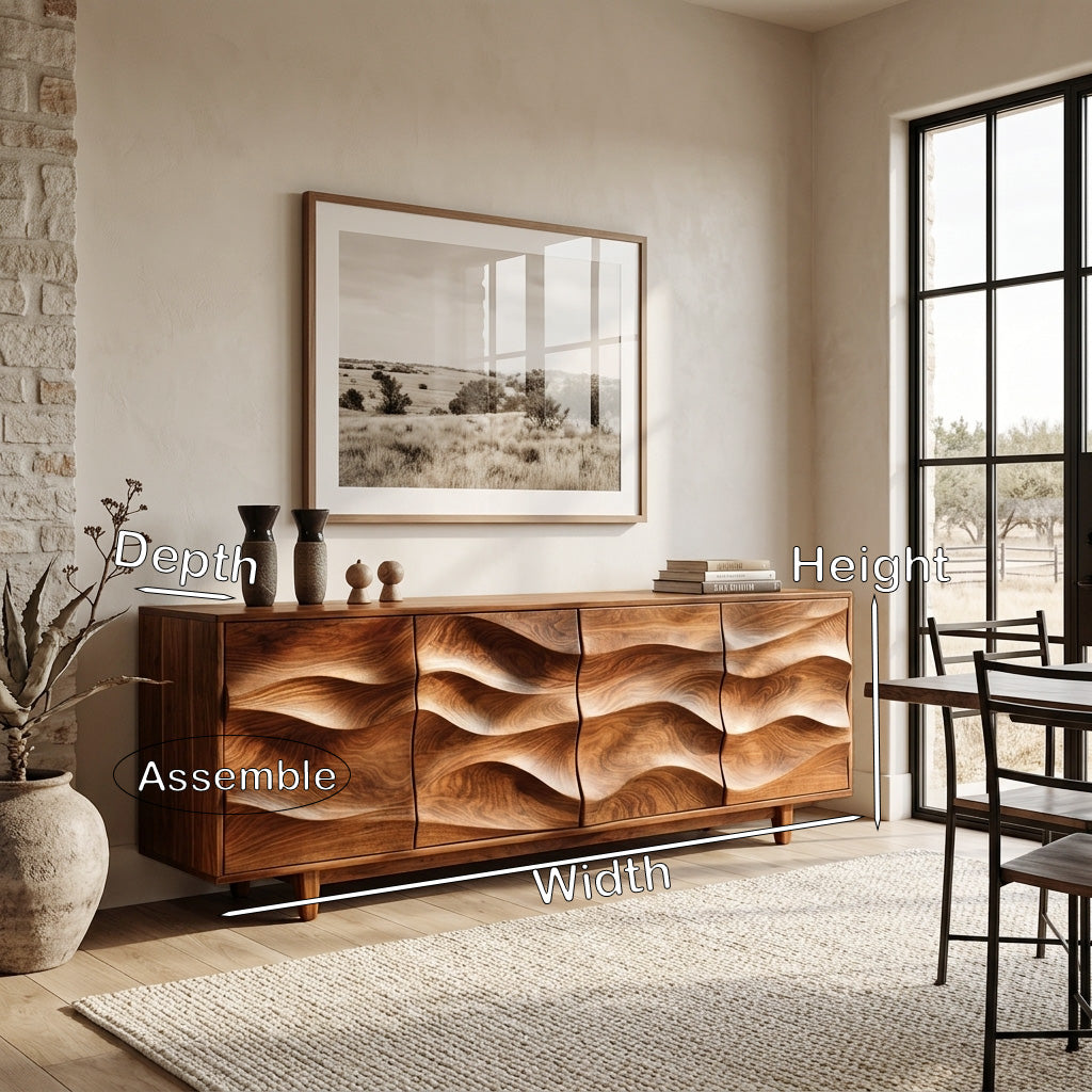 Rustic Wooden Sideboard With Undulating Doors For Living Room RTTHHNSD040