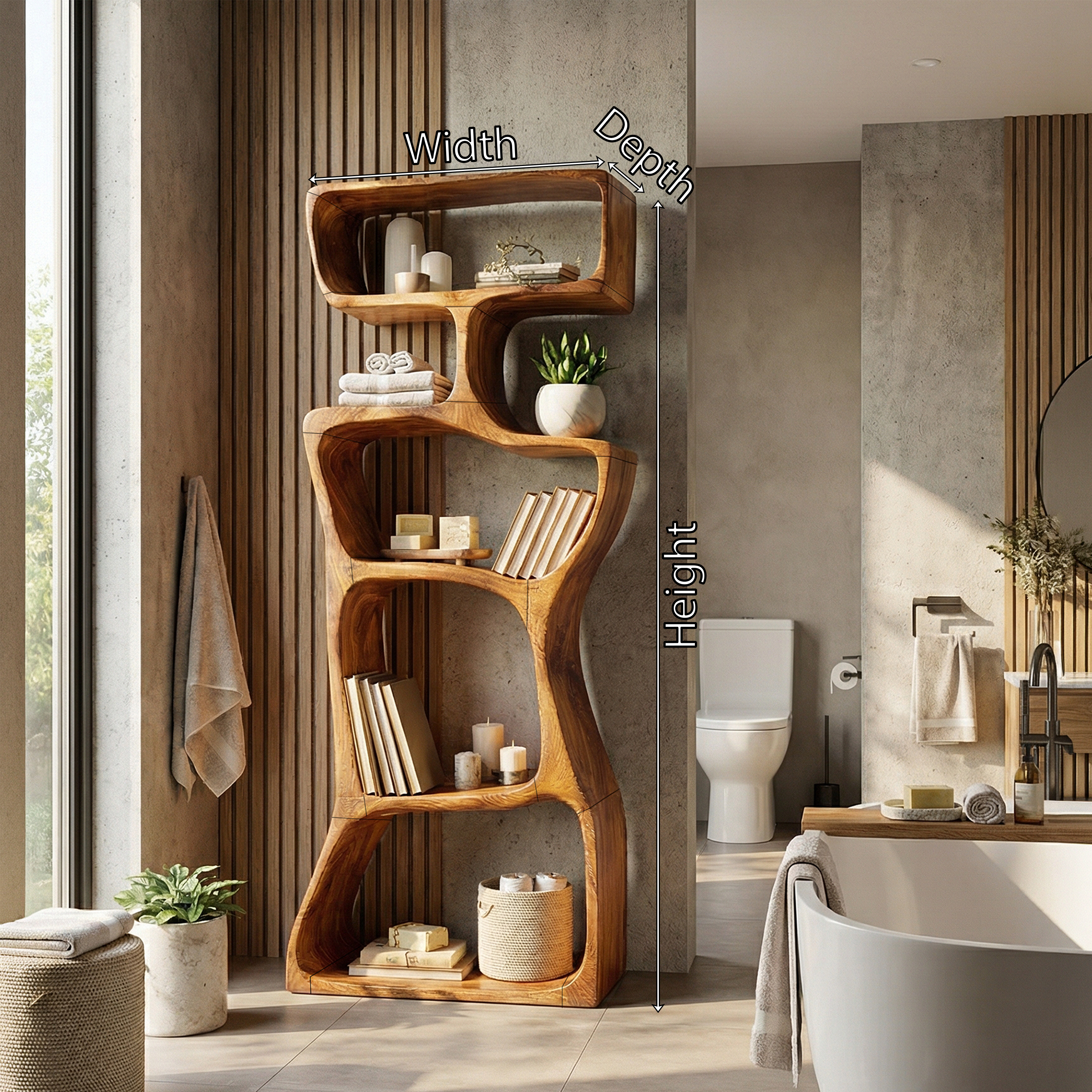 Organic Modern Asymmetrical Bookshelf Reading Nook Display SILDTTRBS014