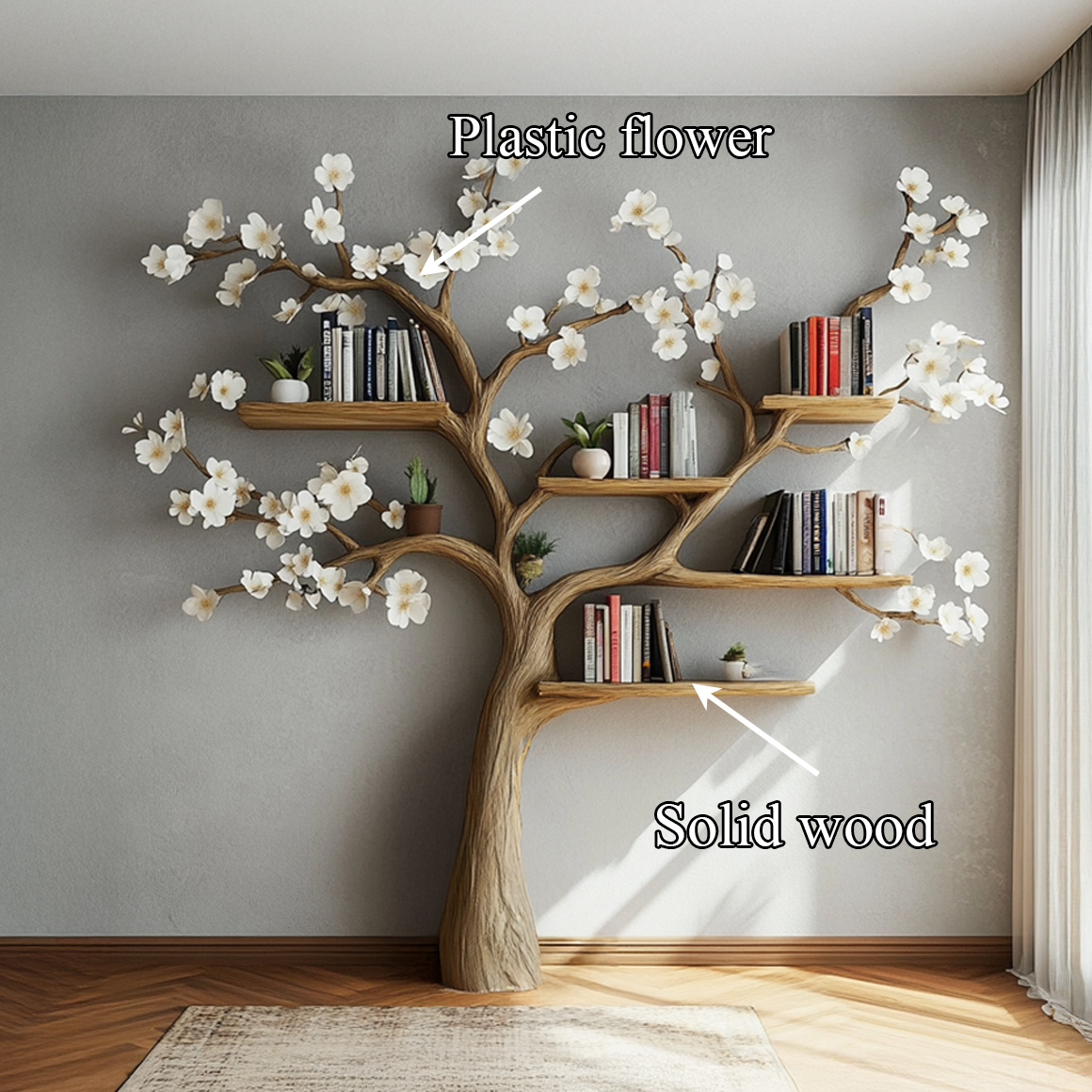 Rustic Flower Tree Bookshelf Living Room Or Bedroom Wall Display SINLSATB458