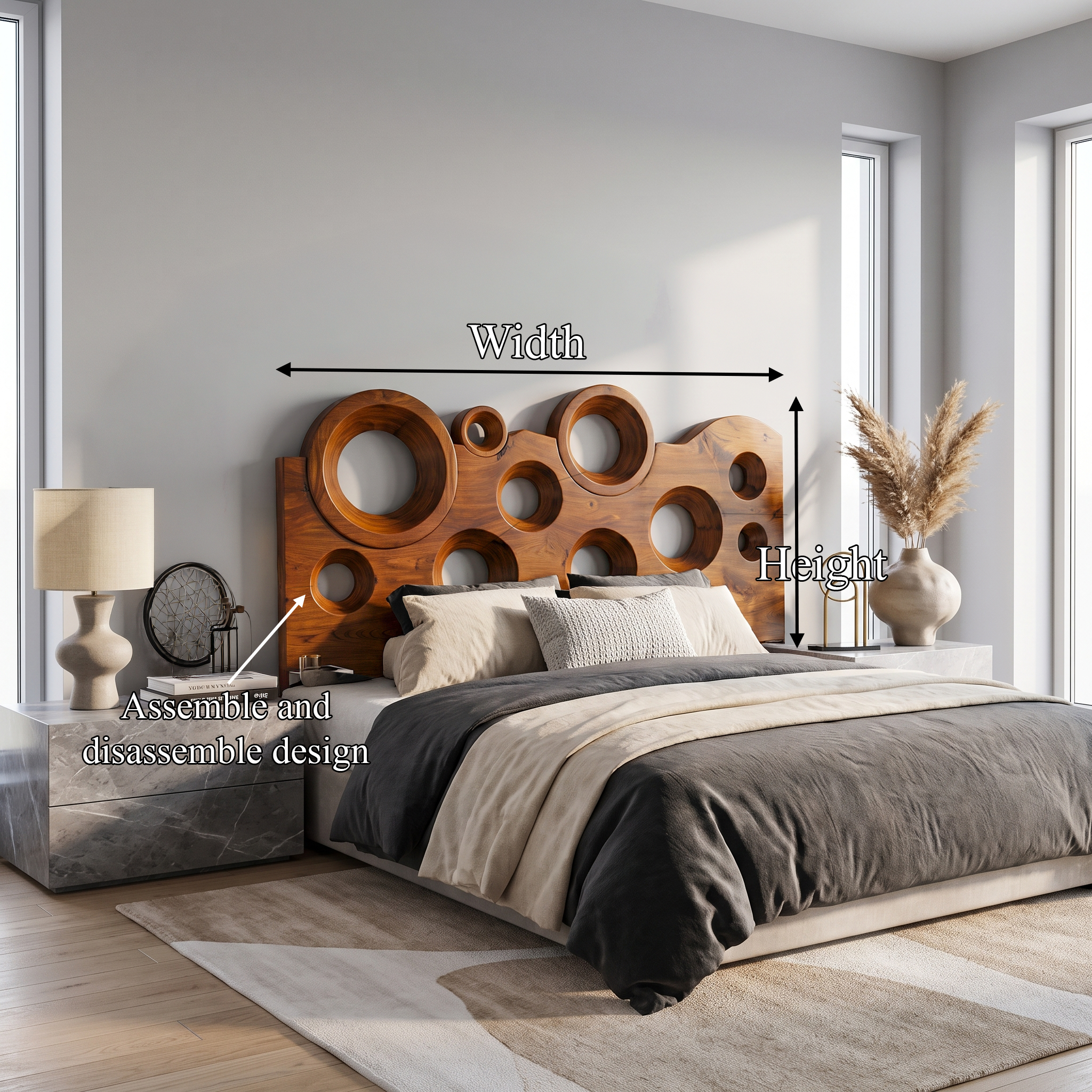Modern Circular Cutout Headboard Solid Wood Bed Headboard For Bedroom SINLSAHB037