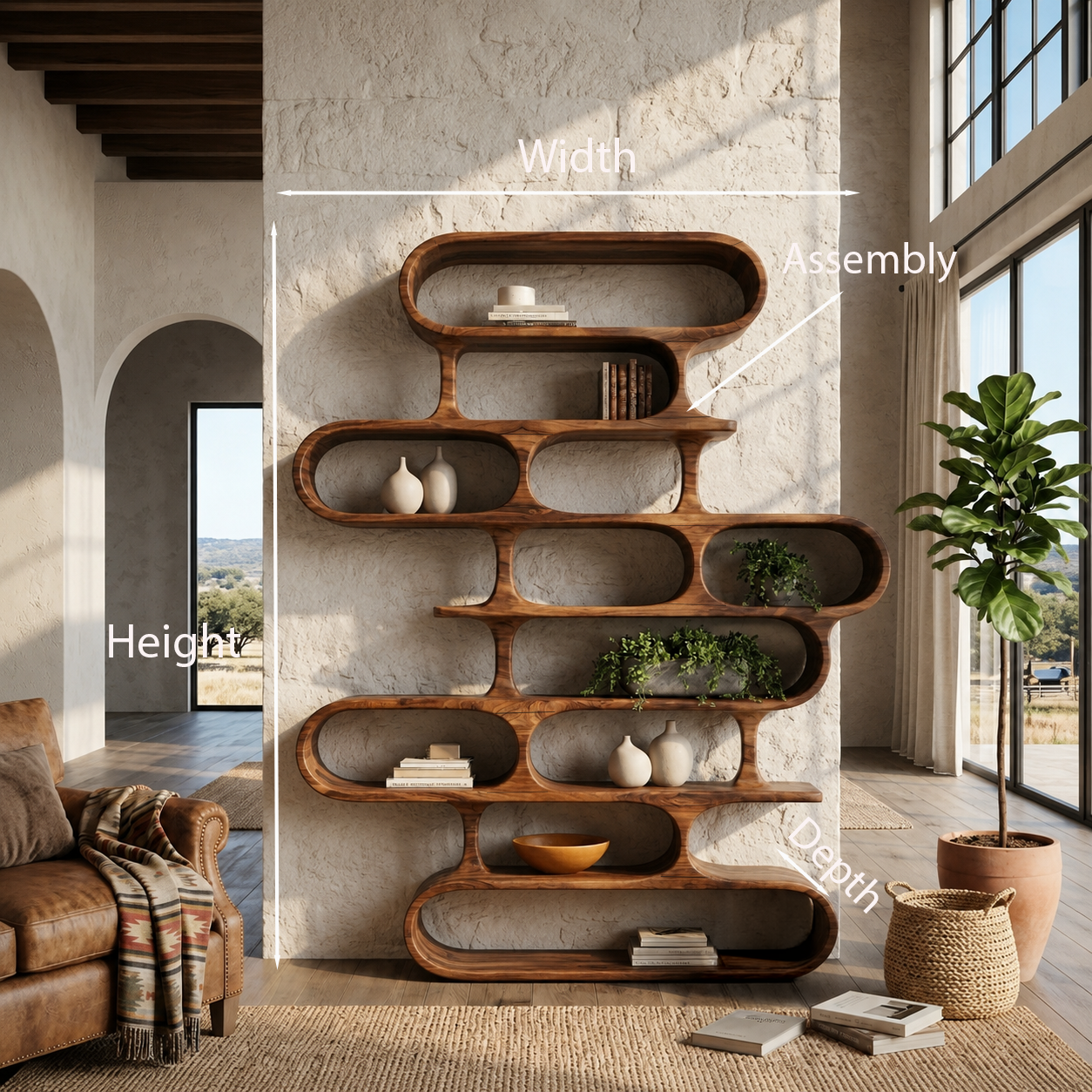Organic Sculptural Wood Bookshelf With Curved Form For Living Room Or Office SITHTTBS022