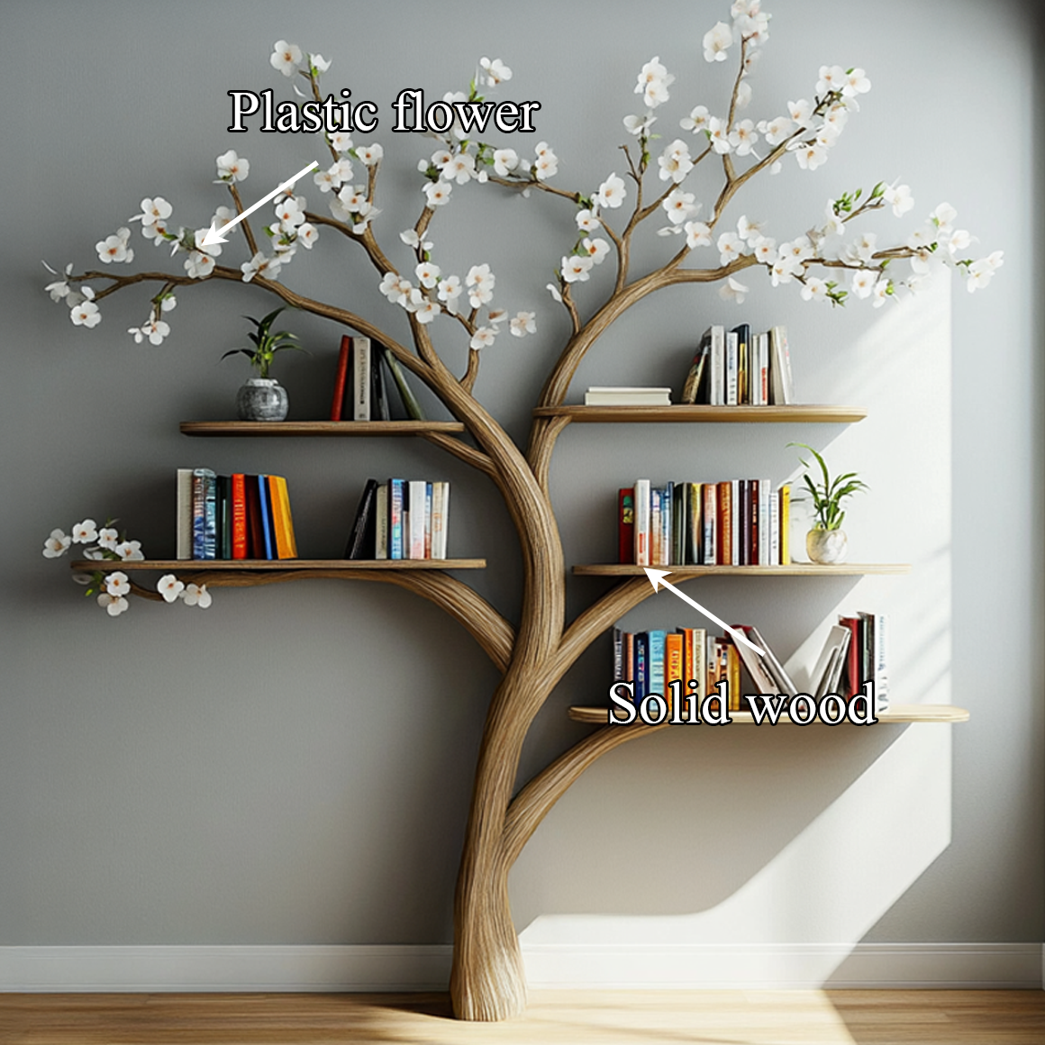 Rustic Tree Bookshelf Living Room Flower Wall Display SINLSATB460