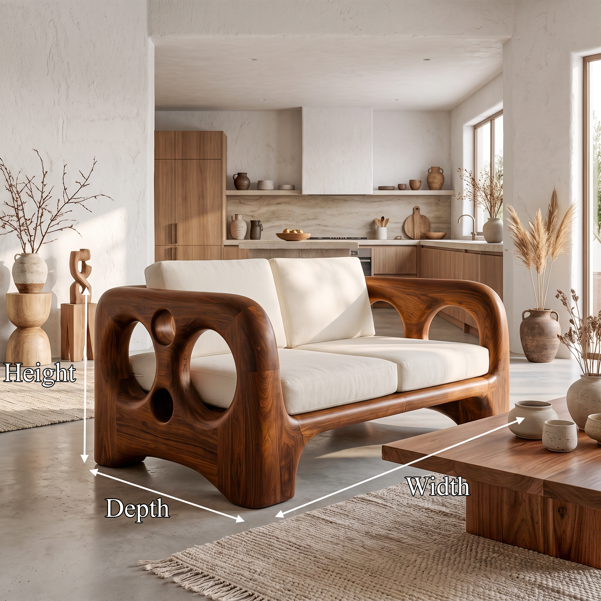 Handcrafted Sofa Frame With Organic Sculptural Arms For Living Room SINLSASF046